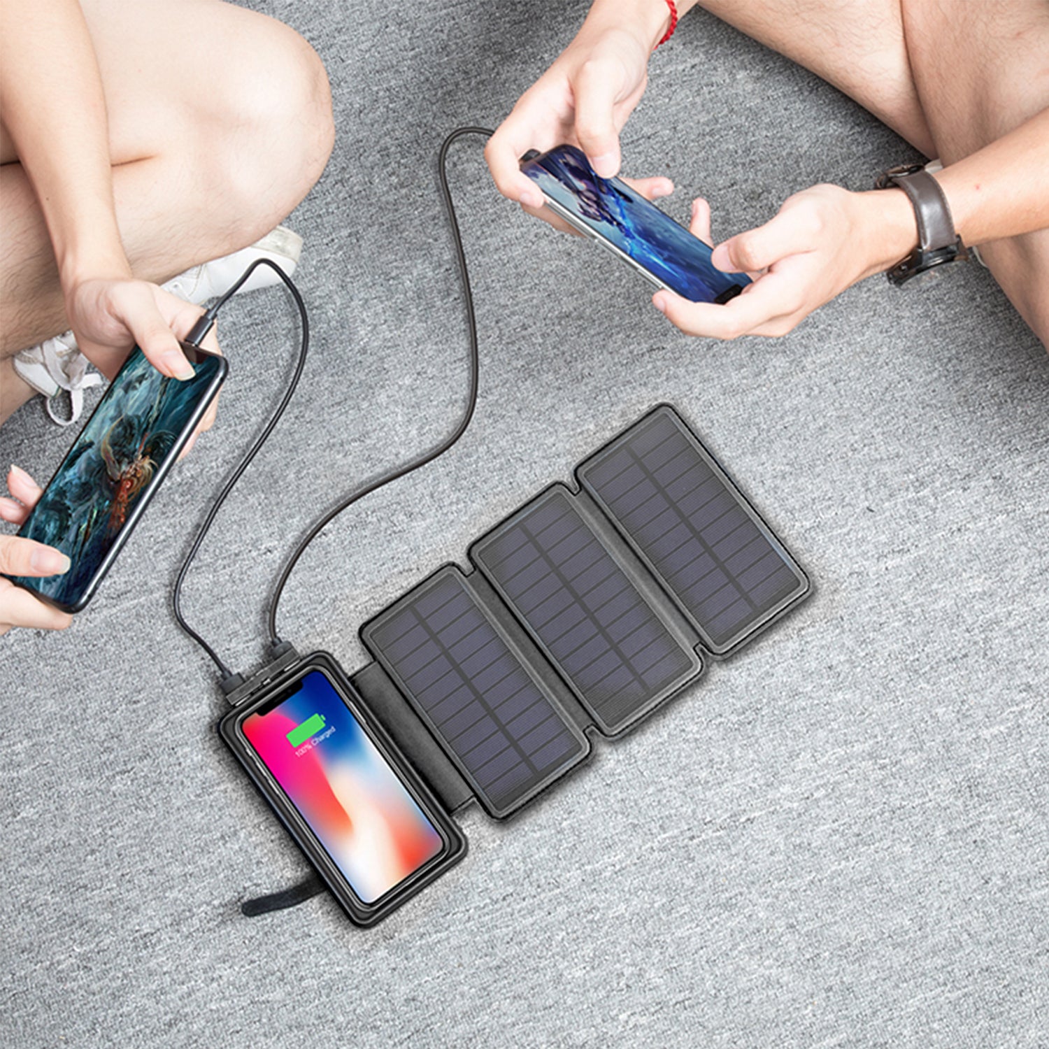 20000mAh Solar fast charging with  LED lights bank support wireless charging-Black