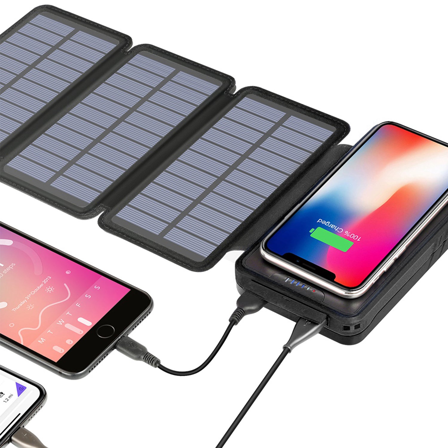 20000mAh Solar fast charging with  LED lights bank support wireless charging-Black