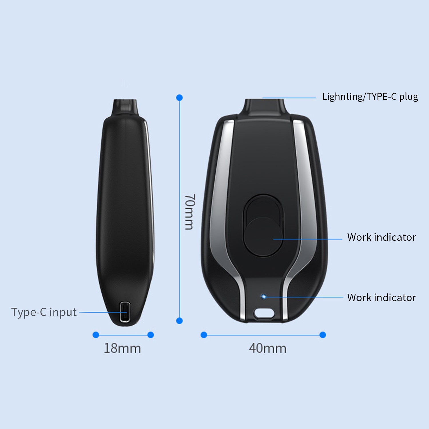 1500mAh mini emergency Lighntning keychain power bank