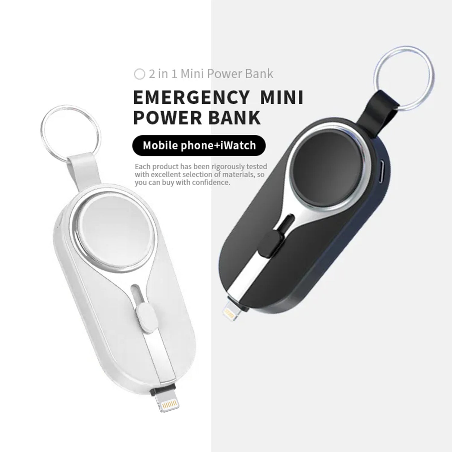 3000mAH Portable emergency Power Bank for Apple Watch Charger Key Chain Mobile Phone External Battery for iphone 12 13 14 Spare Auxiliary Battery