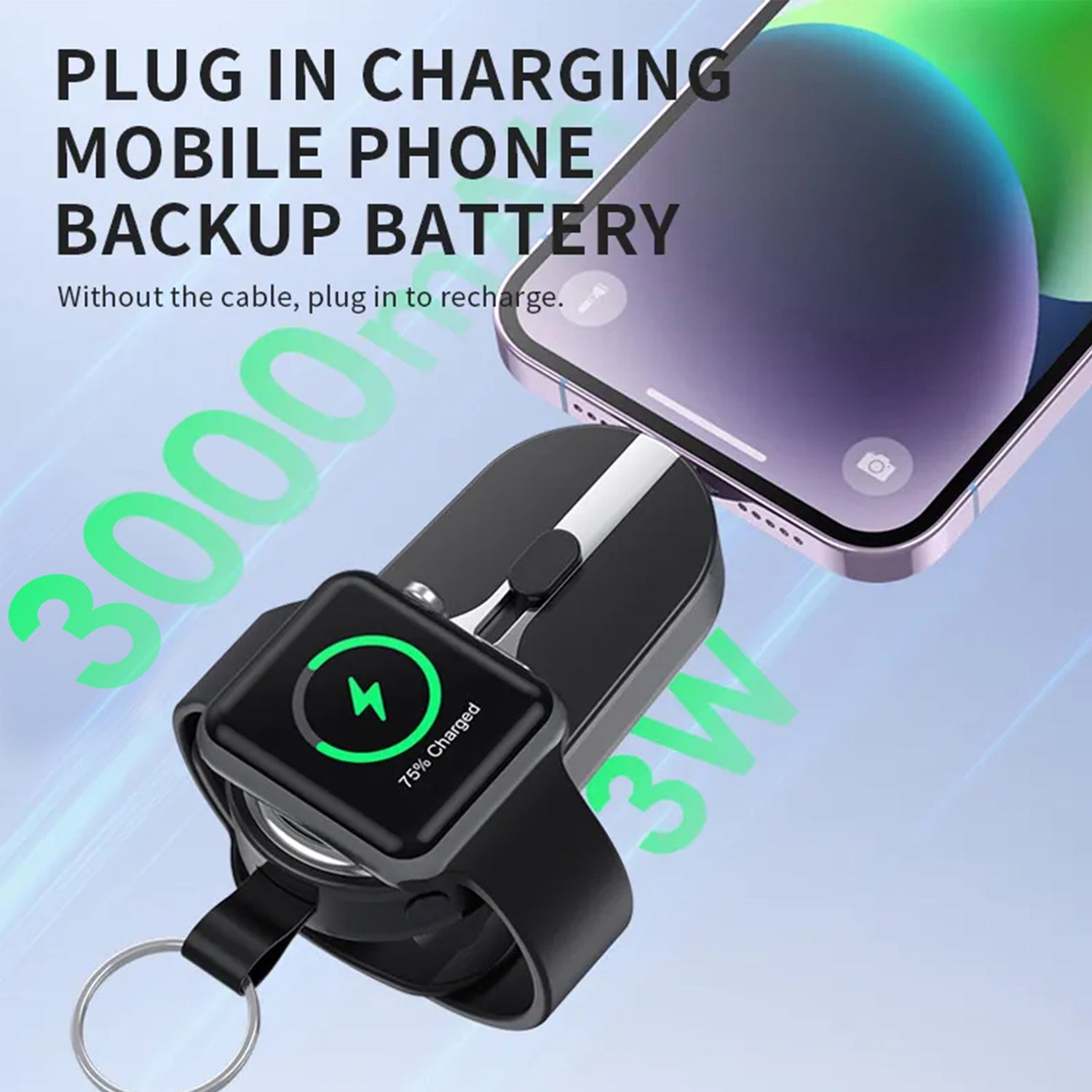 3000mAH Portable emergency Power Bank for Apple Watch Charger Key Chain Mobile Phone External Battery for iphone 12 13 14 Spare Auxiliary Battery