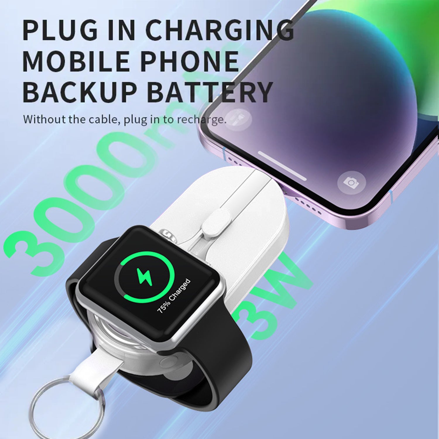 3000mAH Portable emergency Power Bank for Apple Watch Charger Key Chain Mobile Phone External Battery for iphone 12 13 14 Spare Auxiliary Battery