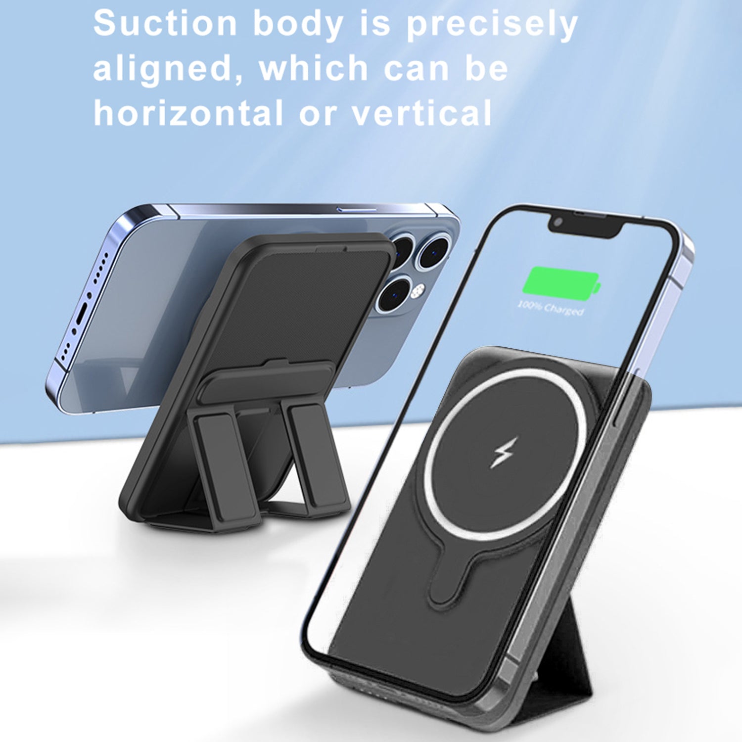 Magnetic Attraction Wireless Power Bank 10000mAh Portable Battery Charger Foldable Stand Fast Charging 15W Wireless & PD 22.5W USB-C for iPhone 15/14/13/12/12 Pro/13 Pro Max-Black