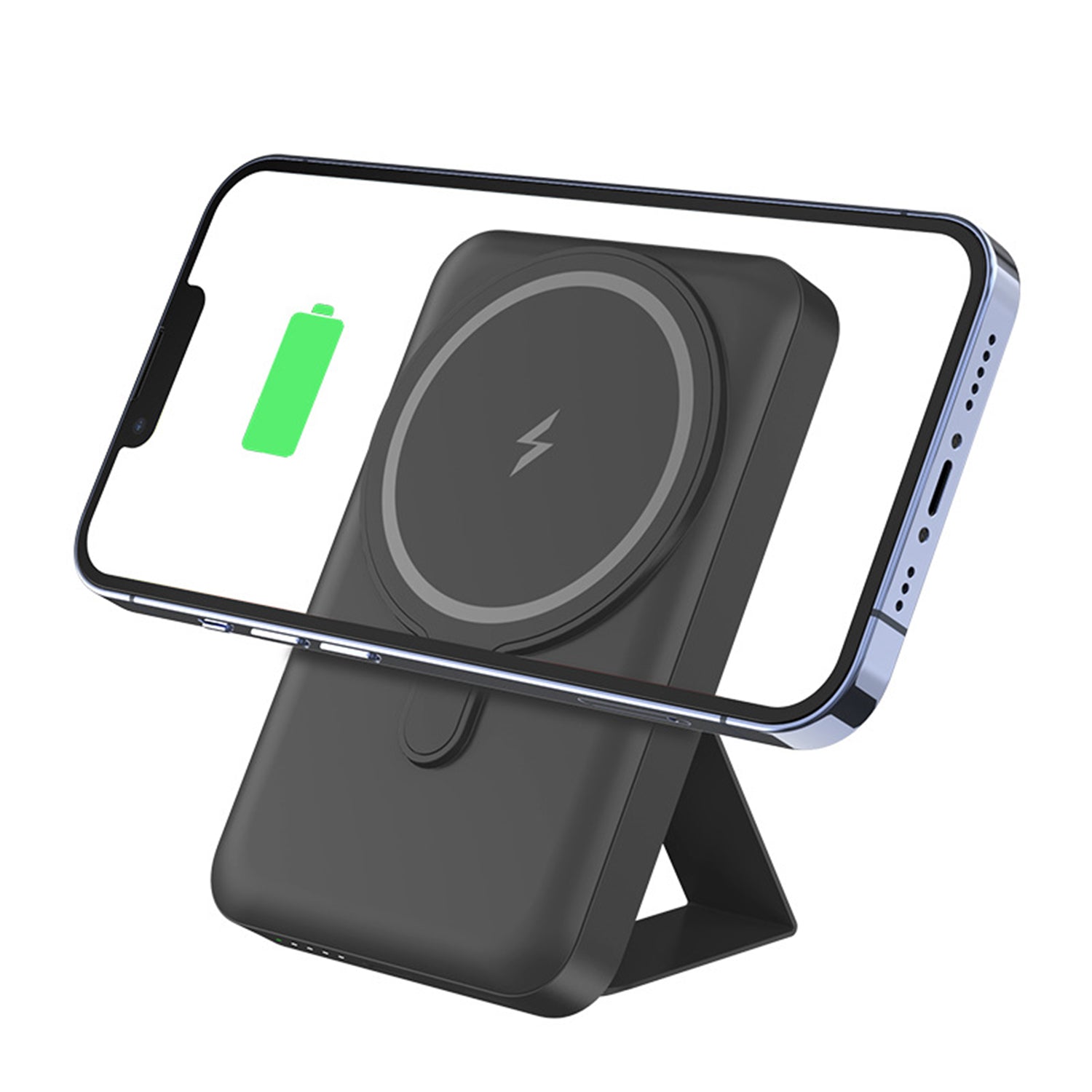 Magnetic Attraction Wireless Power Bank 10000mAh Portable Battery Charger Foldable Stand Fast Charging 15W Wireless & PD 22.5W USB-C for iPhone 15/14/13/12/12 Pro/13 Pro Max-Black