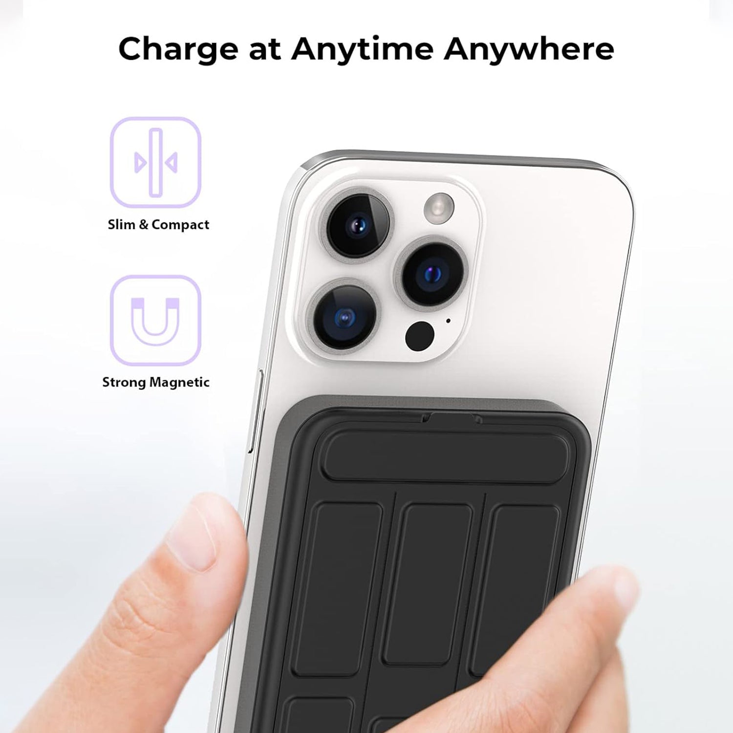 Magnetic Attraction Wireless Power Bank 10000mAh Portable Battery Charger Foldable Stand Fast Charging 15W Wireless & PD 22.5W USB-C for iPhone 15/14/13/12/12 Pro/13 Pro Max-Black