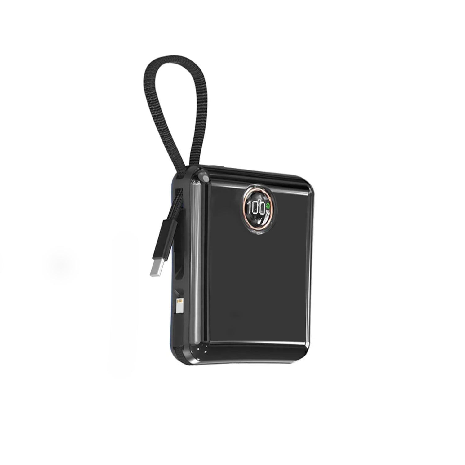 Portable With Lanyard Power Bank,10000mAh 22.5W Fast Charging USB-C + Lightning Power Bank, High-Speed Small Phone Charger Built in Cable,LCD Display External