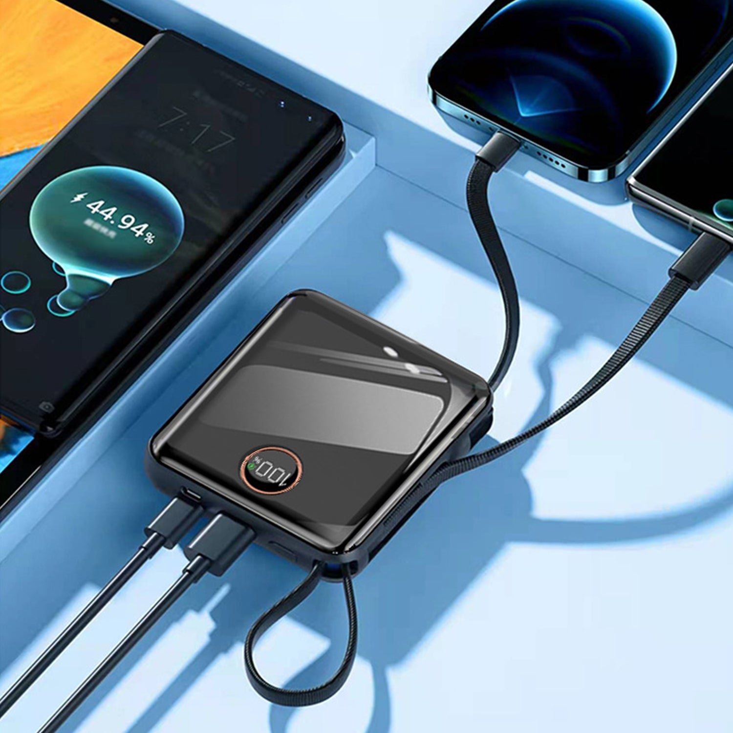 Portable With Lanyard Power Bank,10000mAh 22.5W Fast Charging USB-C + Lightning Power Bank, High-Speed Small Phone Charger Built in Cable,LCD Display External