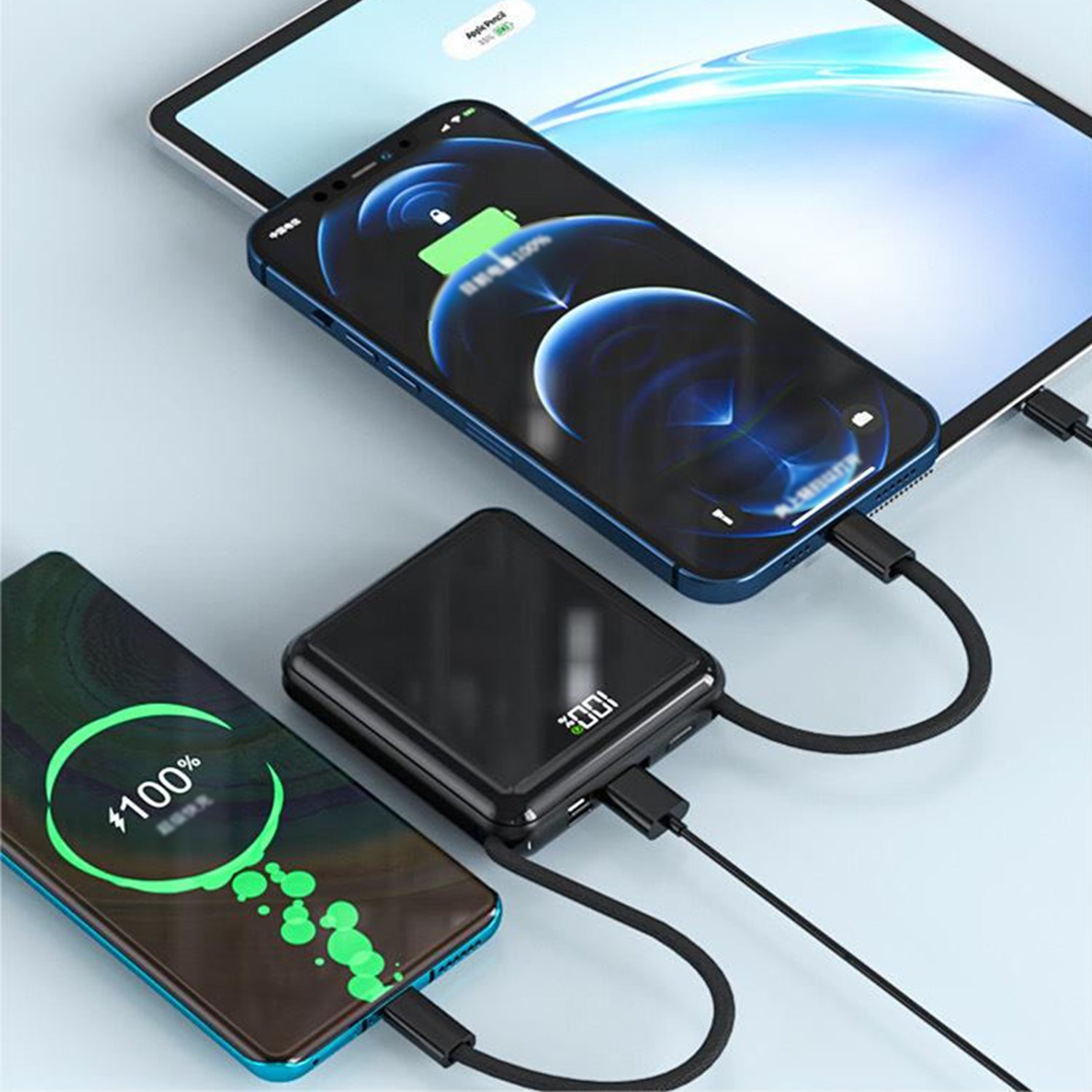 Portable With Lanyard Power Bank,20000mAh 22.5W Fast Charging USB-C + Lightning Power Bank, High-Speed Small Phone Charger Built in Cable,LCD Display External