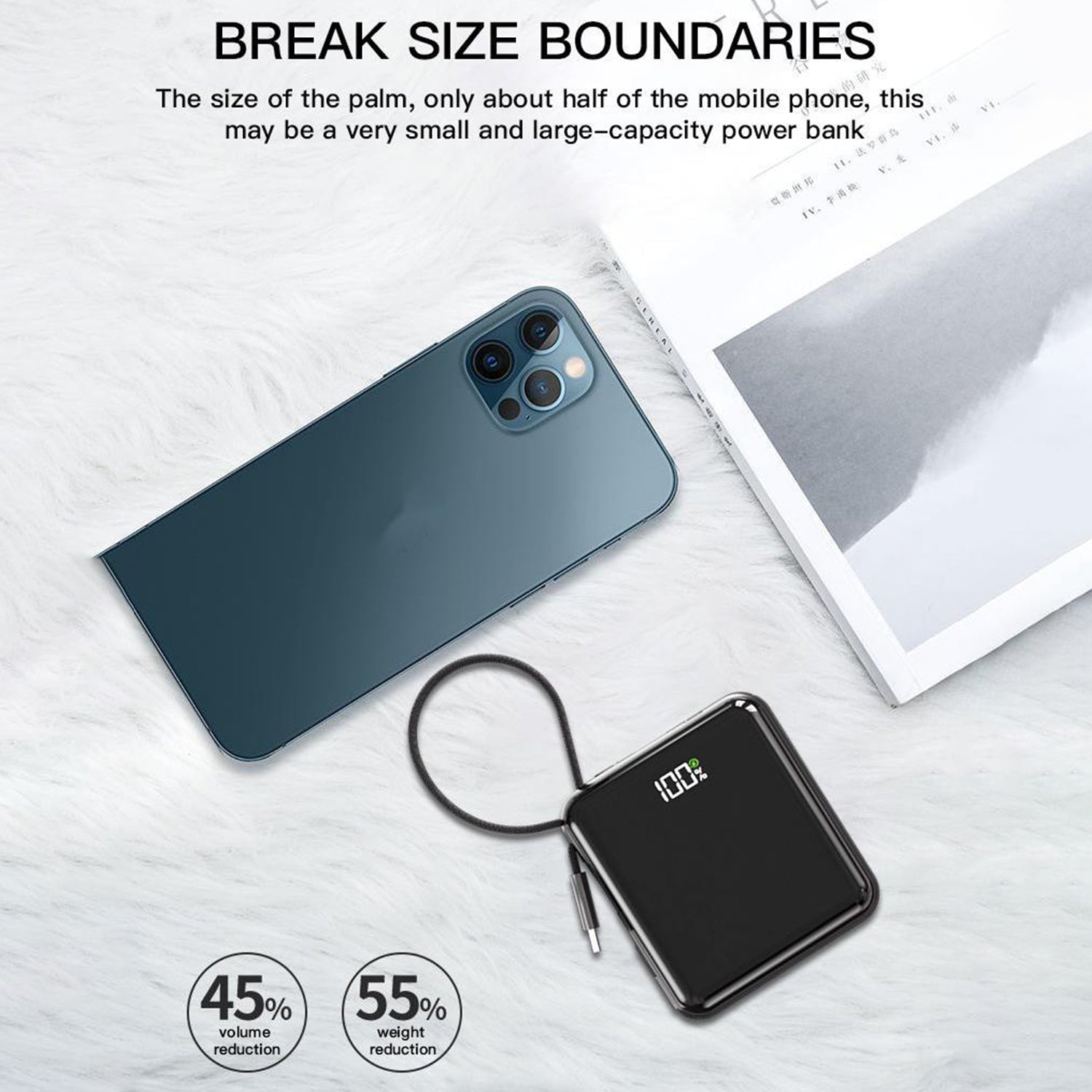 Portable With Lanyard Power Bank,20000mAh 22.5W Fast Charging USB-C + Lightning Power Bank, High-Speed Small Phone Charger Built in Cable,LCD Display External