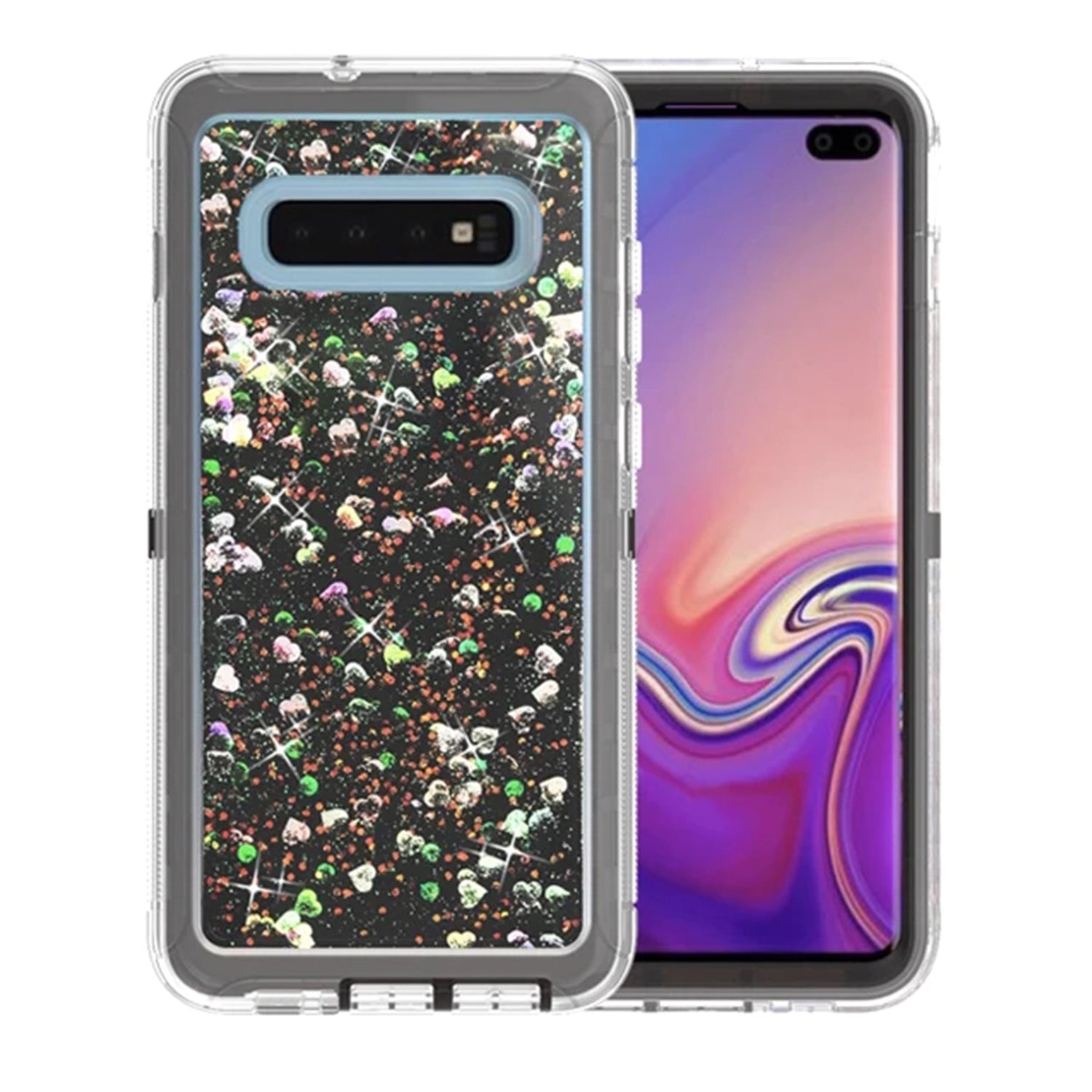 Transparent Floating Glitter Heavy Duty Case for Galaxy S10 Plus (6.4")