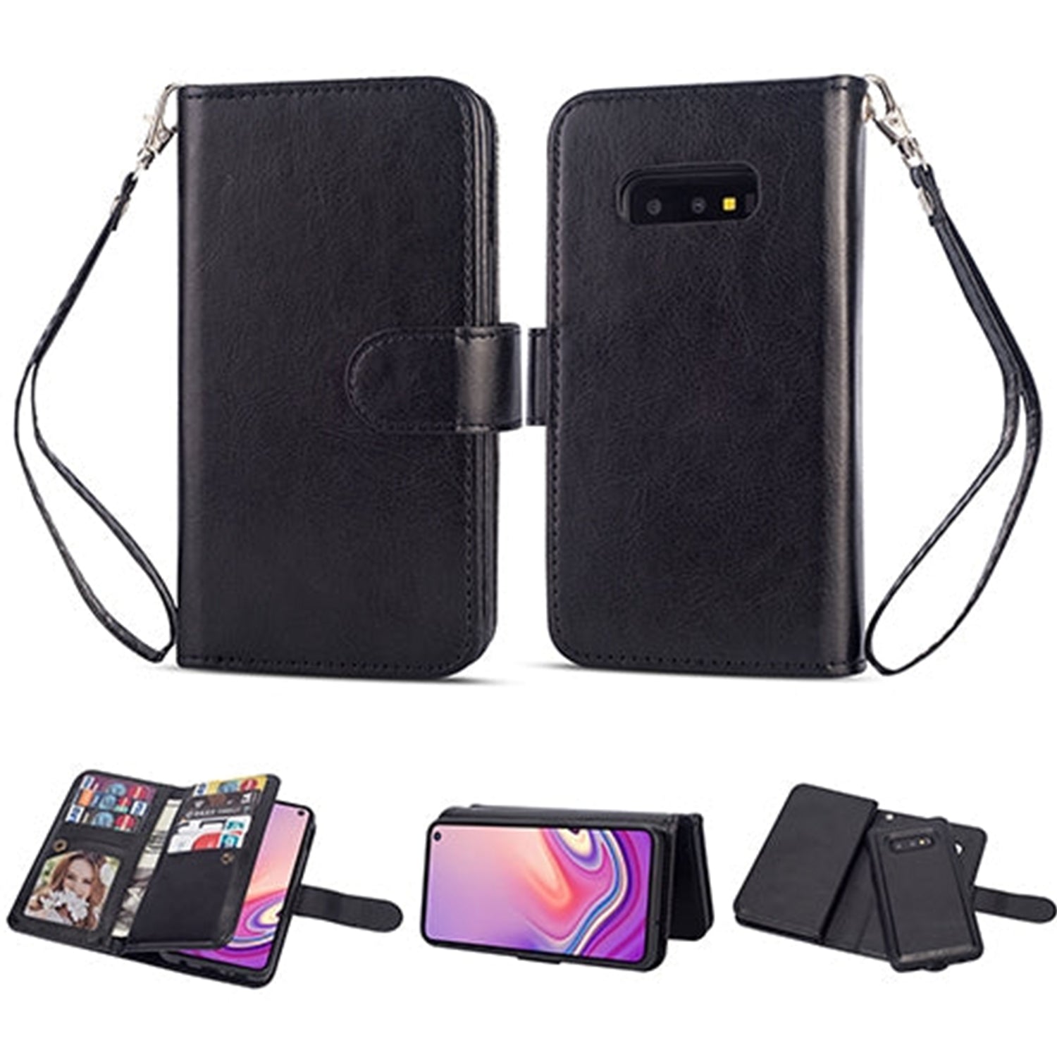 Galaxy S10e( 5.8") 2 in 1 Leather Wallet Case with 9 Credit Card Slots and Removable Back Cover