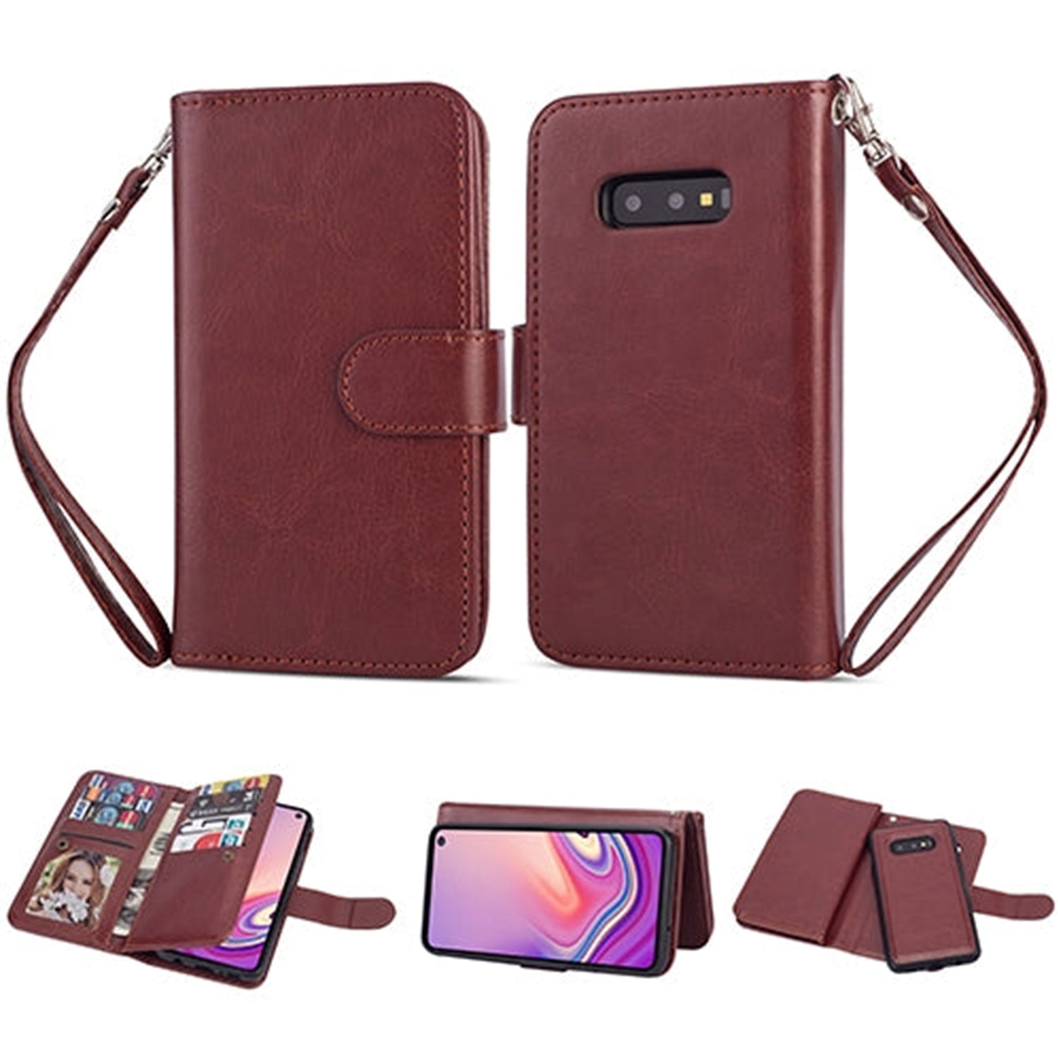 Galaxy S10e( 5.8") 2 in 1 Leather Wallet Case with 9 Credit Card Slots and Removable Back Cover