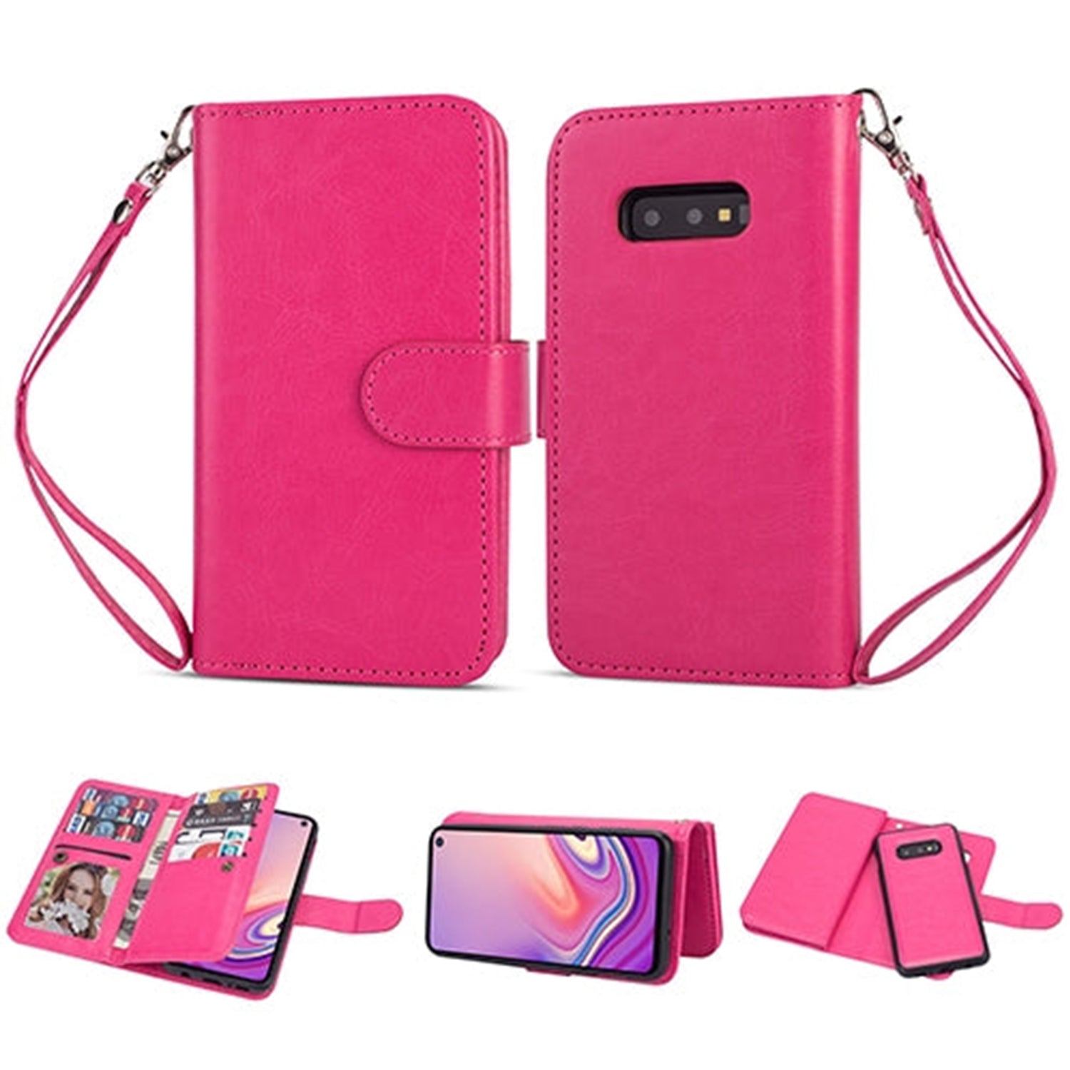 Galaxy S10e( 5.8") 2 in 1 Leather Wallet Case with 9 Credit Card Slots and Removable Back Cover