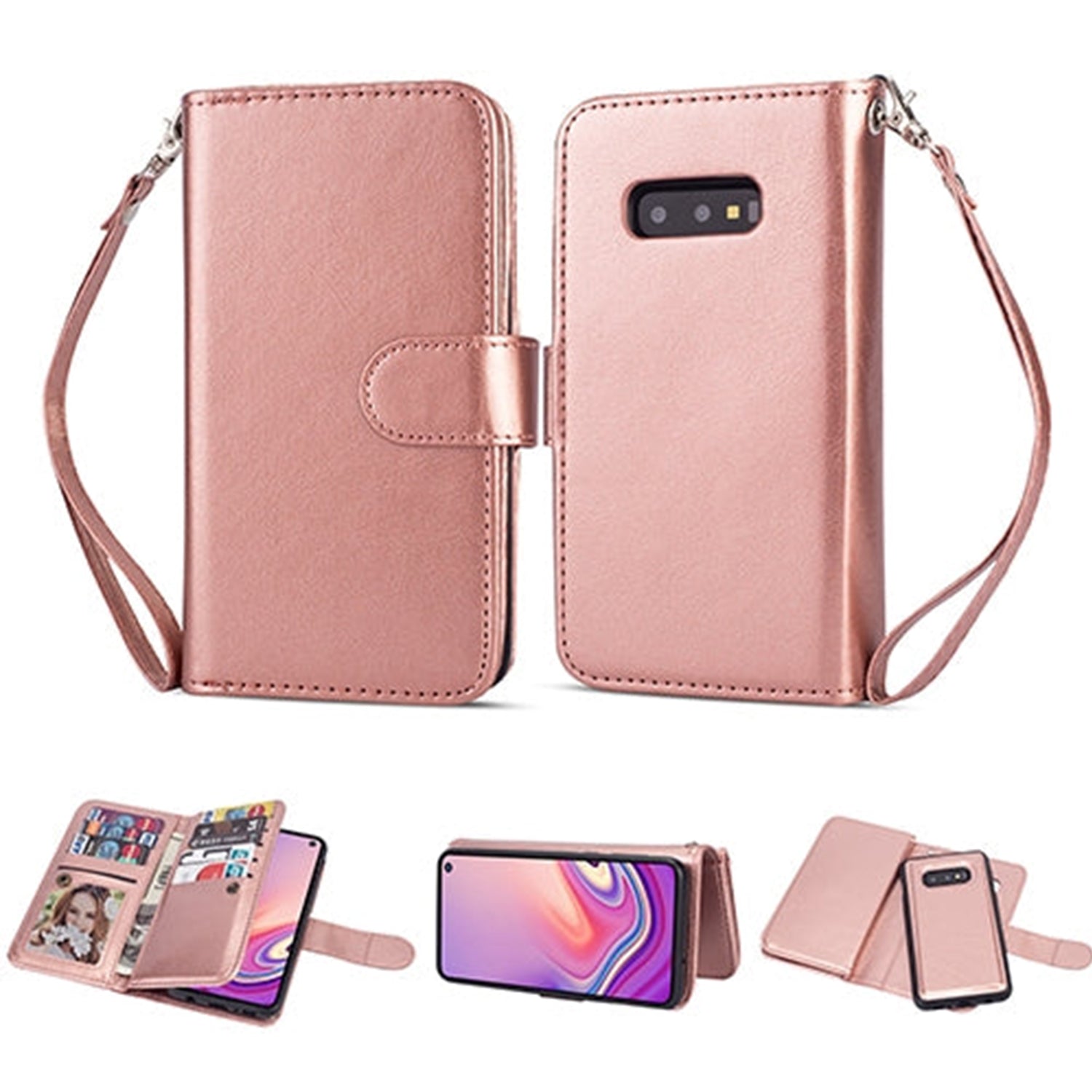Galaxy S10e( 5.8") 2 in 1 Leather Wallet Case with 9 Credit Card Slots and Removable Back Cover