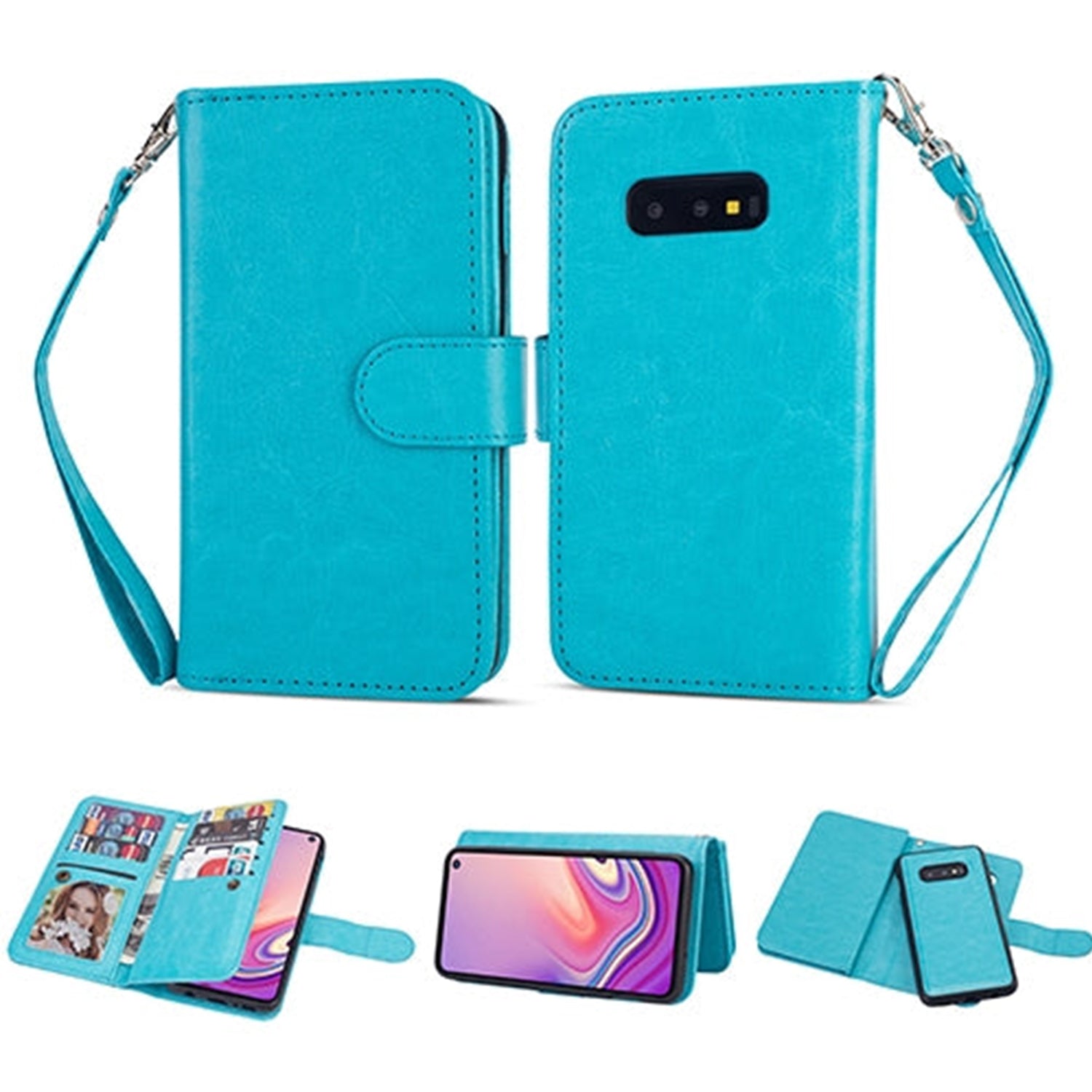 Galaxy S10e( 5.8") 2 in 1 Leather Wallet Case with 9 Credit Card Slots and Removable Back Cover