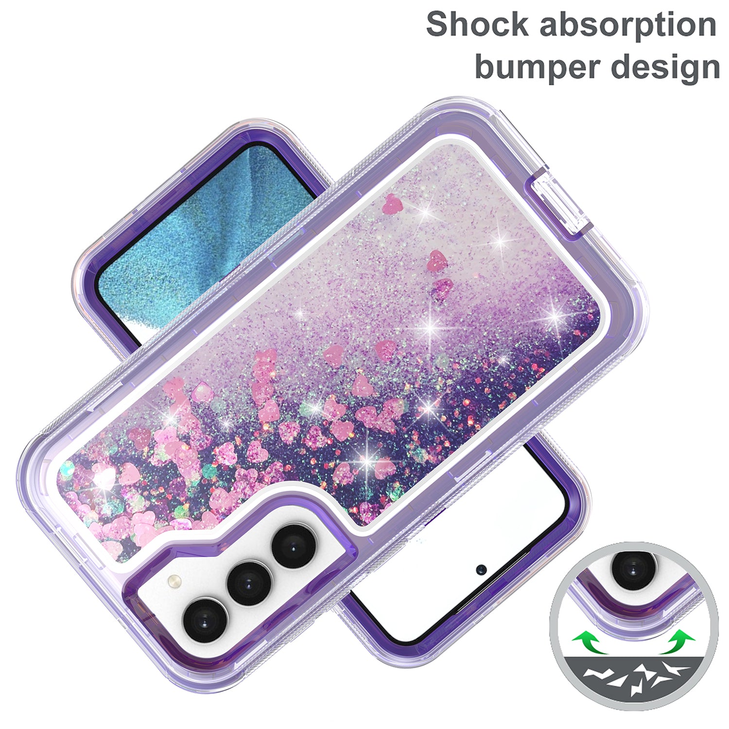 Samsung Galaxy S23 Transparent Floating Glitter Heavy Duty Case