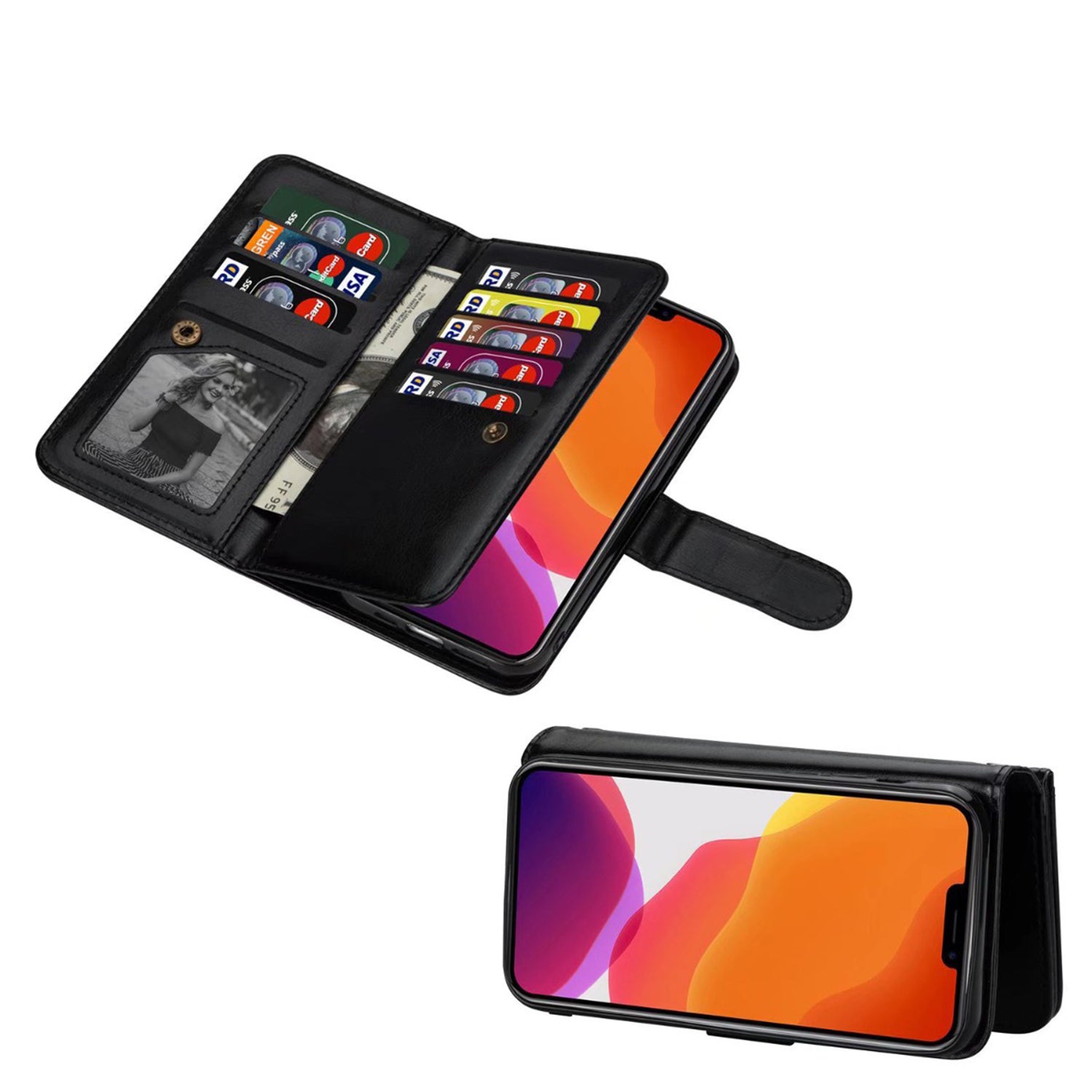 Samsung Galaxy S23 2 IN 1 Leather Wallet Case with 9 Credit Card Slots and Removable Back Cover