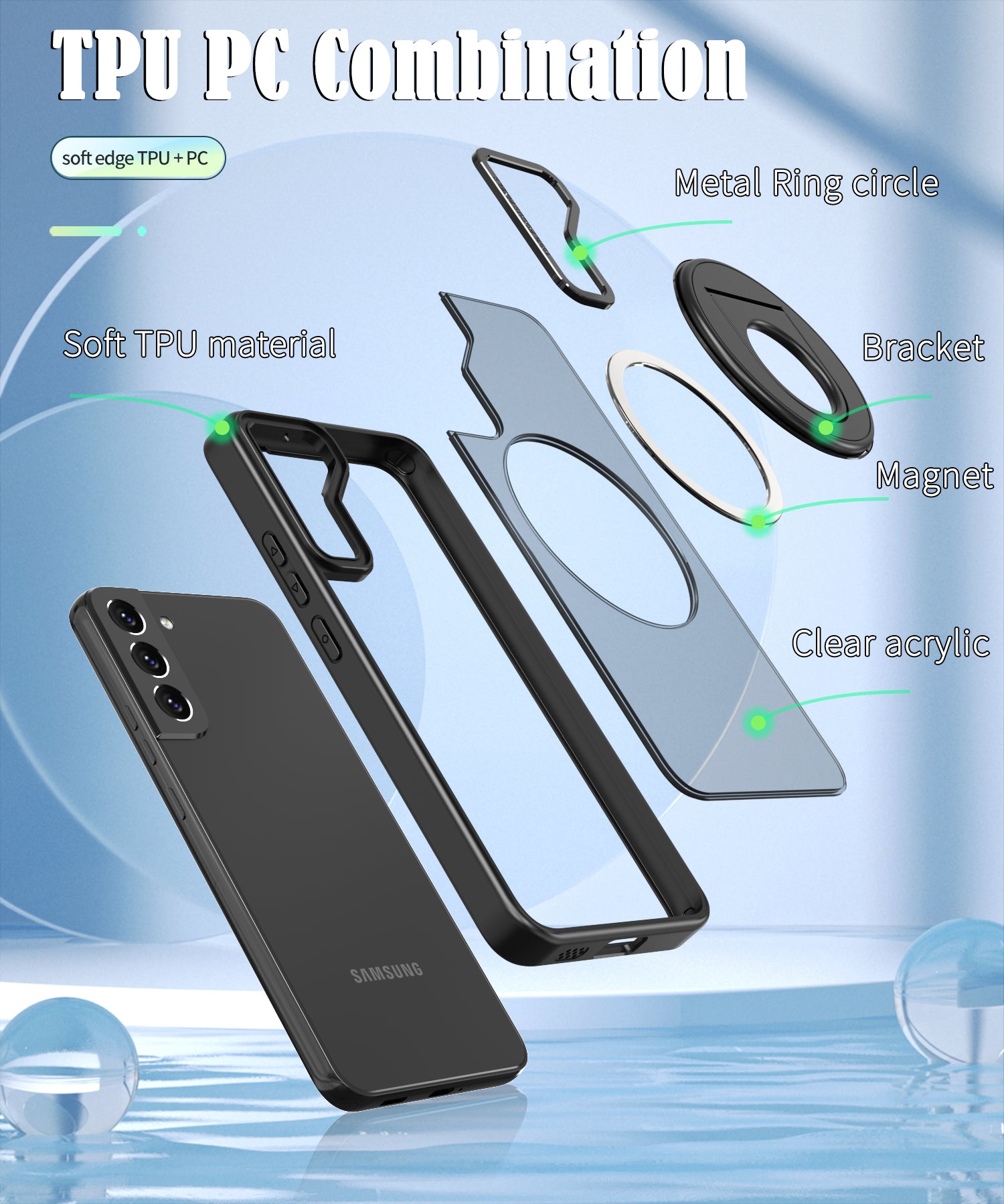 Samsung Galaxy S23 Plus Hollow Out Ring Rotating Magnetic Suction Bracket Protective Sleeve Case