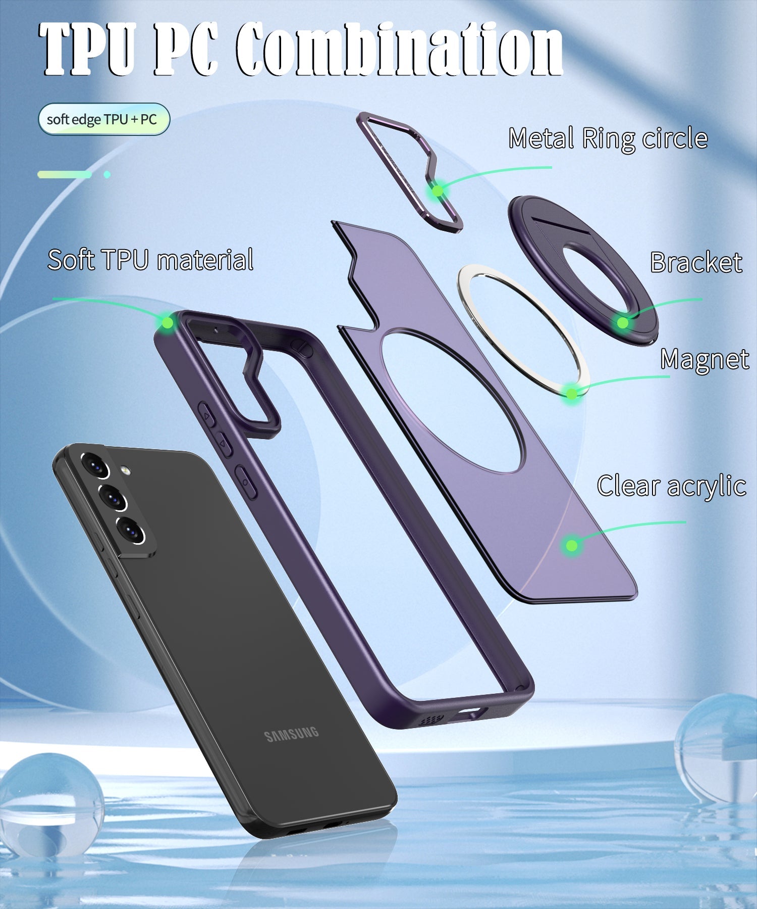 Samsung Galaxy S23 Hollow Out Ring Rotating Magnetic Suction Bracket Protective Sleeve Case