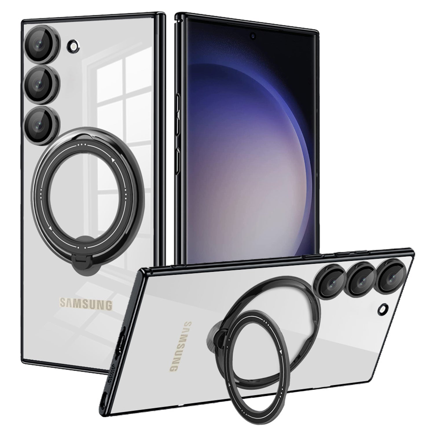Samsung Galaxy S23 Plus Electroplated Magnetic Transparent Anti Drop Bracket Ring Phone Case