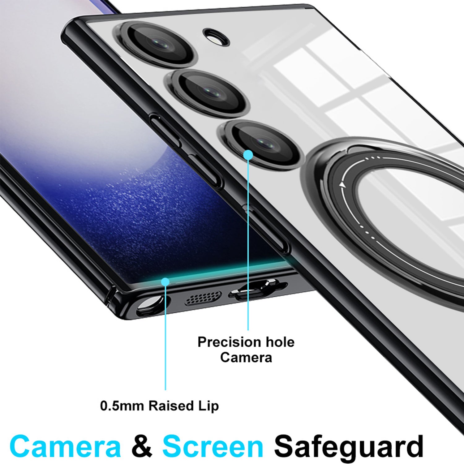 Samsung Galaxy S23 Plus Electroplated Magnetic Transparent Anti Drop Bracket Ring Phone Case