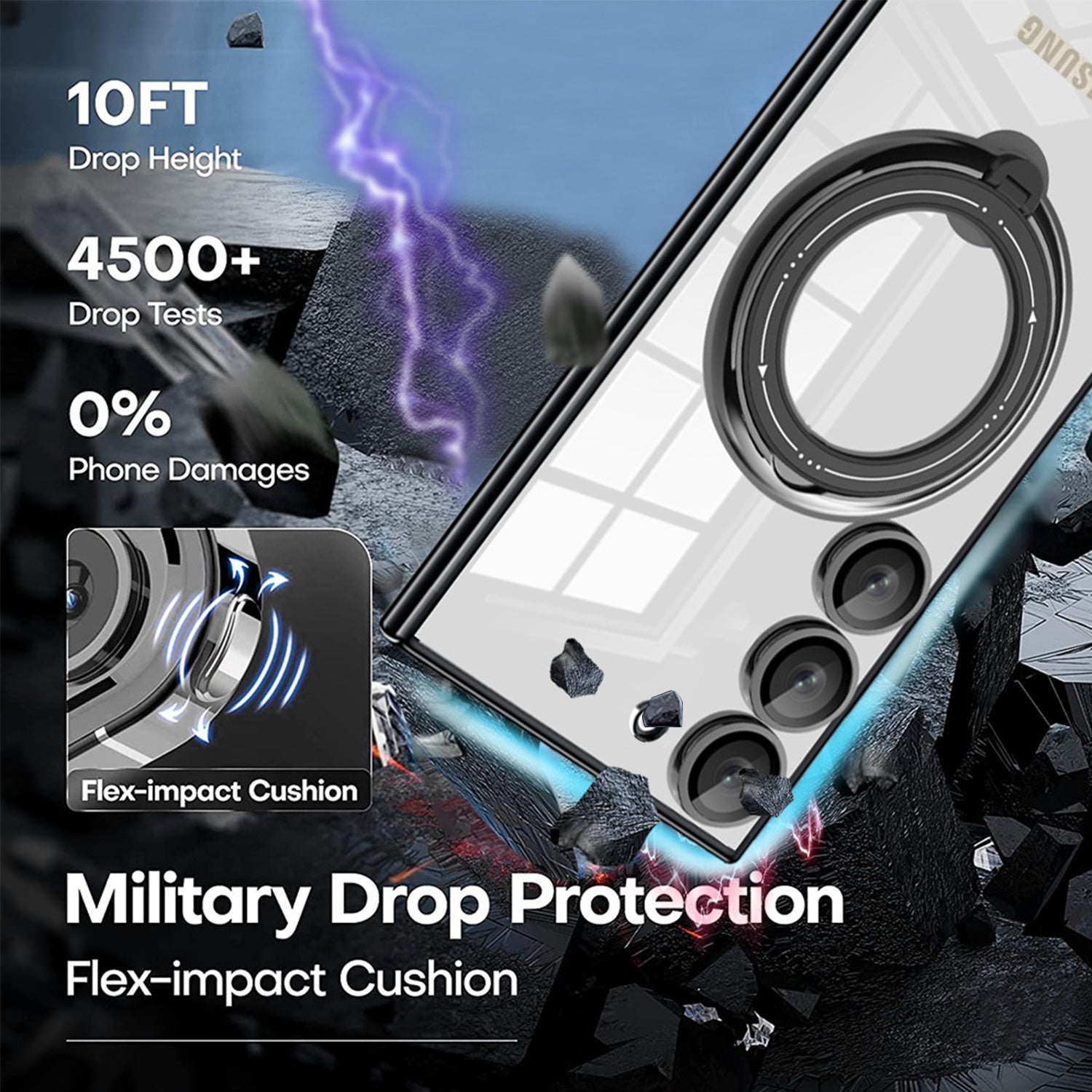 Samsung Galaxy S23 Plus Electroplated Magnetic Transparent Anti Drop Bracket Ring Phone Case