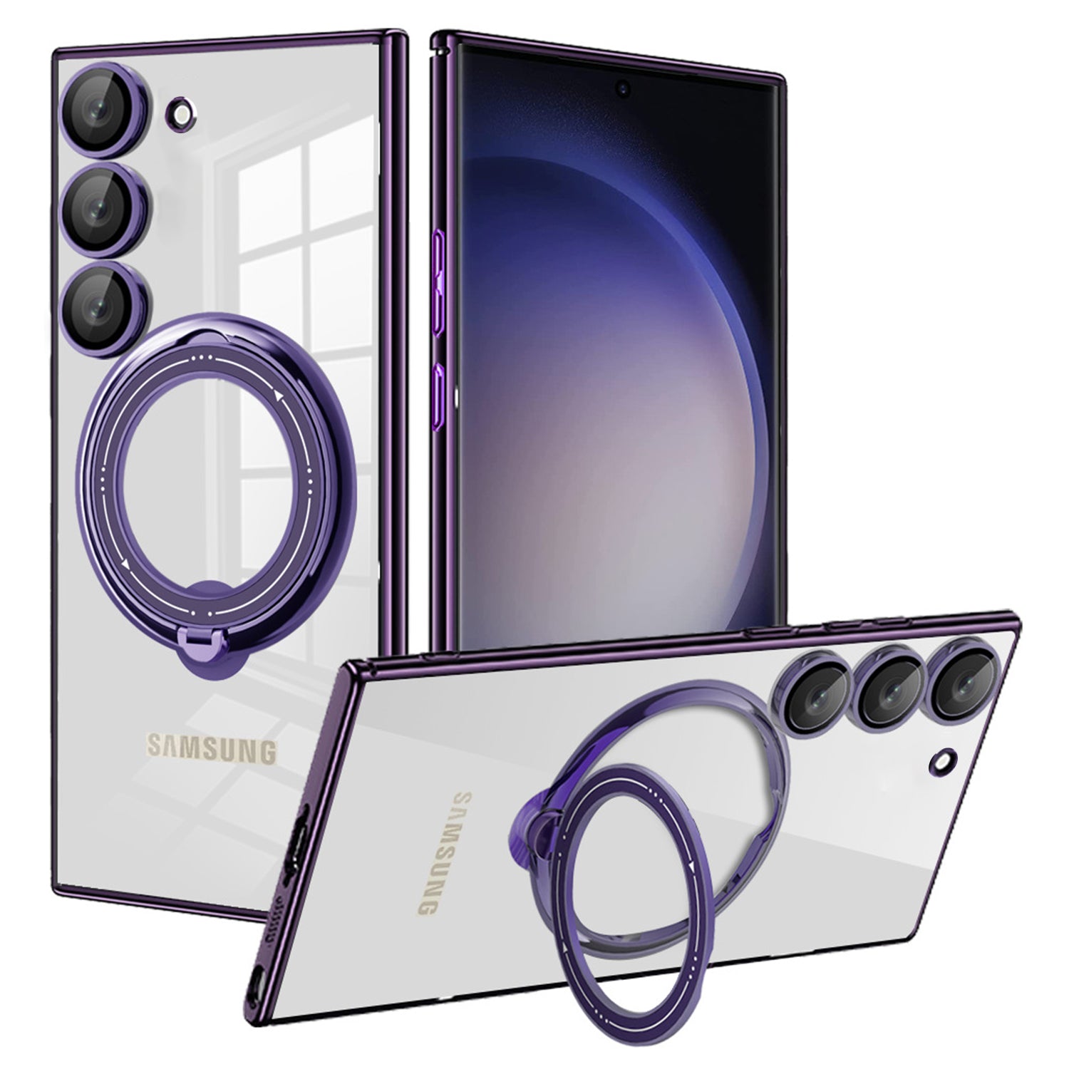 Samsung Galaxy S23 Plus Electroplated Magnetic Transparent Anti Drop Bracket Ring Phone Case