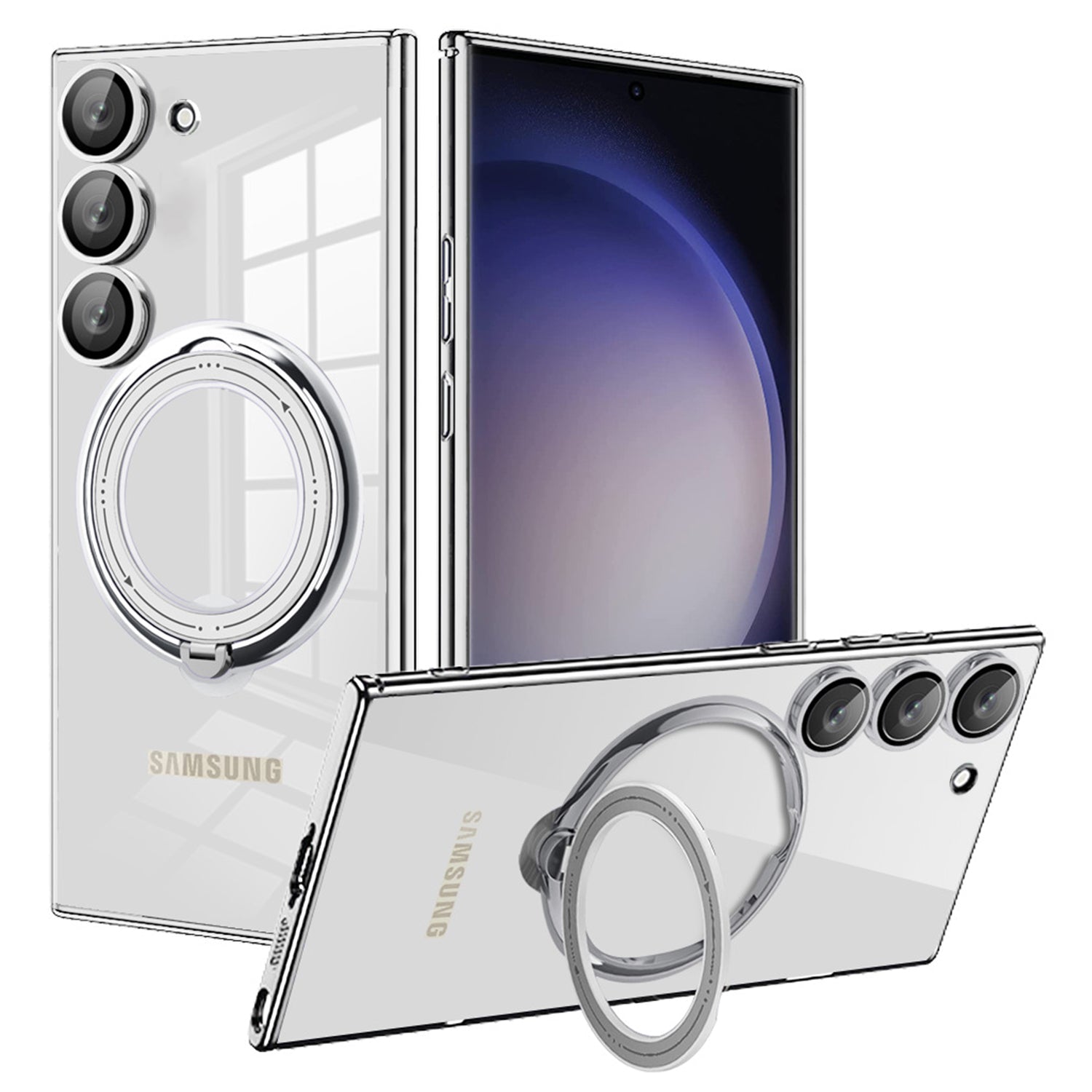 Samsung Galaxy S23 Electroplated Magnetic Transparent Anti Drop Bracket Ring Phone Case