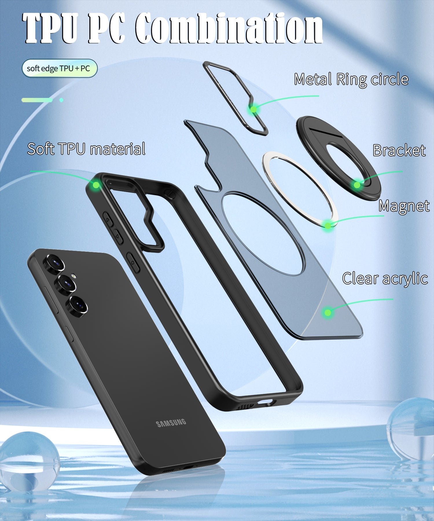 Samsung Galaxy S23 FE Hollow Out Ring Rotating Magnetic Suction Bracket Protective Sleeve Case