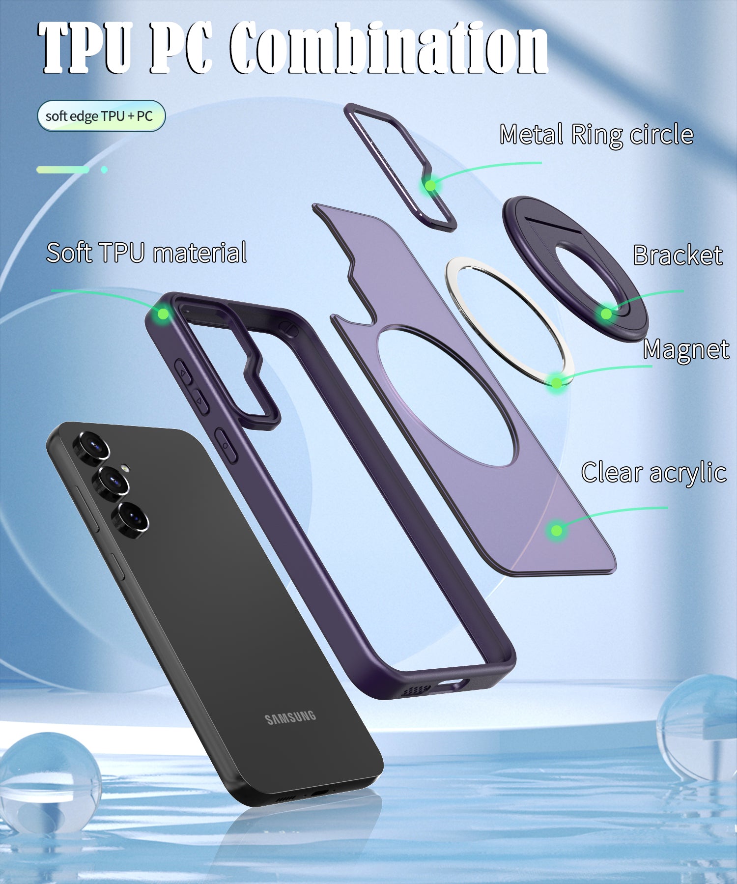 Samsung Galaxy S23 FE Hollow Out Ring Rotating Magnetic Suction Bracket Protective Sleeve Case