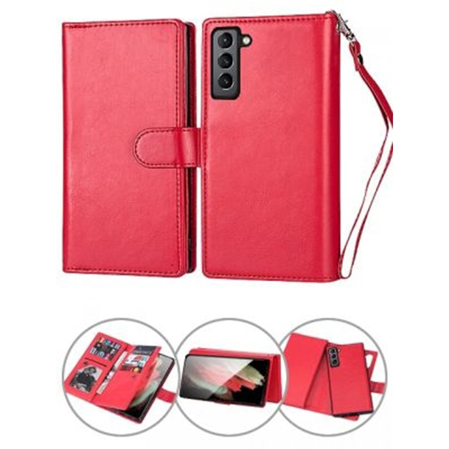 Samsung Galaxy S23 Plus 2 IN 1 Leather Wallet Case with 9 Credit Card Slots and Removable Back Cover