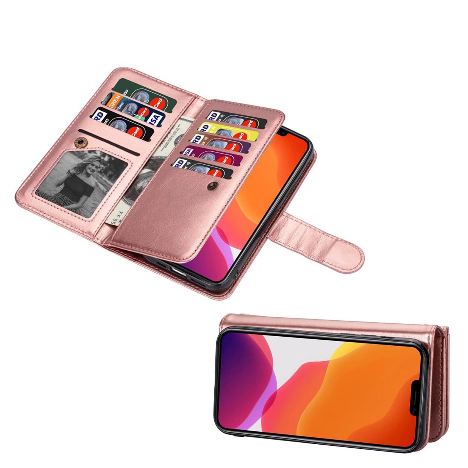 Samsung Galaxy S23 Plus 2 IN 1 Leather Wallet Case with 9 Credit Card Slots and Removable Back Cover