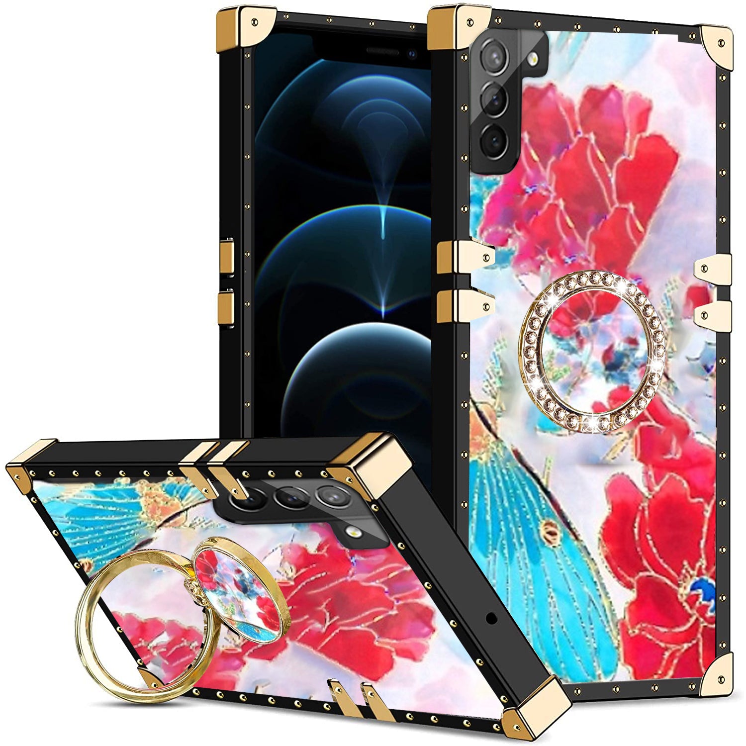 Samsung Galaxy S23 Plus TPU Luxury Shiny Flower Fashion Case with Kickstand