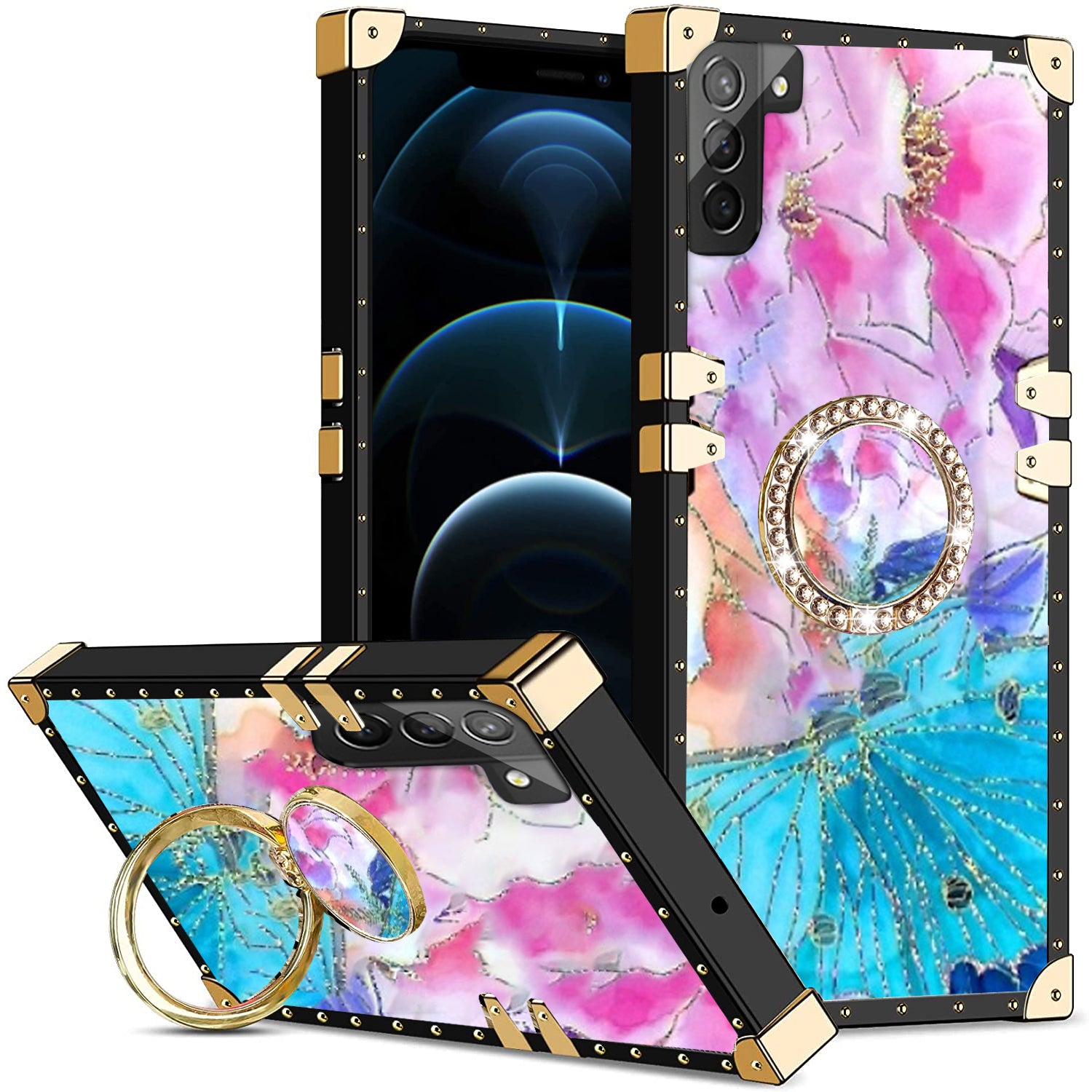 Samsung Galaxy S23 Plus TPU Luxury Shiny Flower Fashion Case with Kickstand