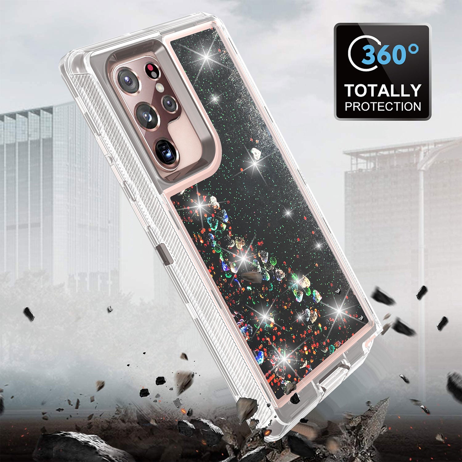 Samsung Galaxy S23 Ultra  Transparent Floating Glitter Heavy Duty Case