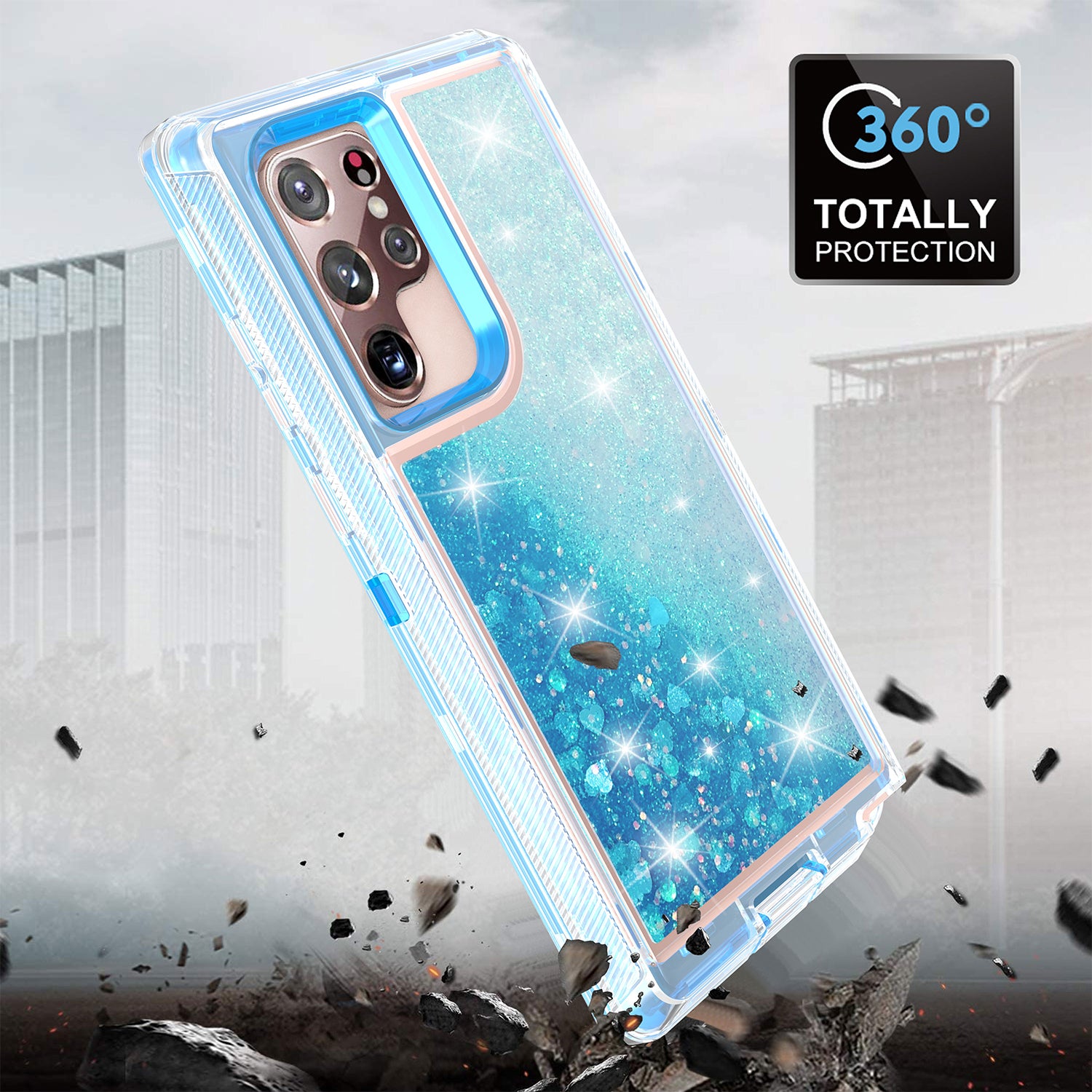 Samsung Galaxy S23 Ultra  Transparent Floating Glitter Heavy Duty Case