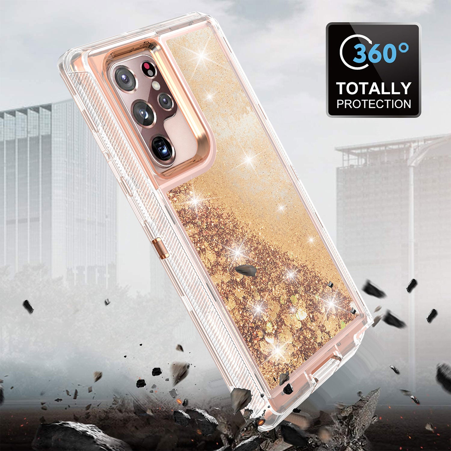 Samsung Galaxy S23 Ultra  Transparent Floating Glitter Heavy Duty Case