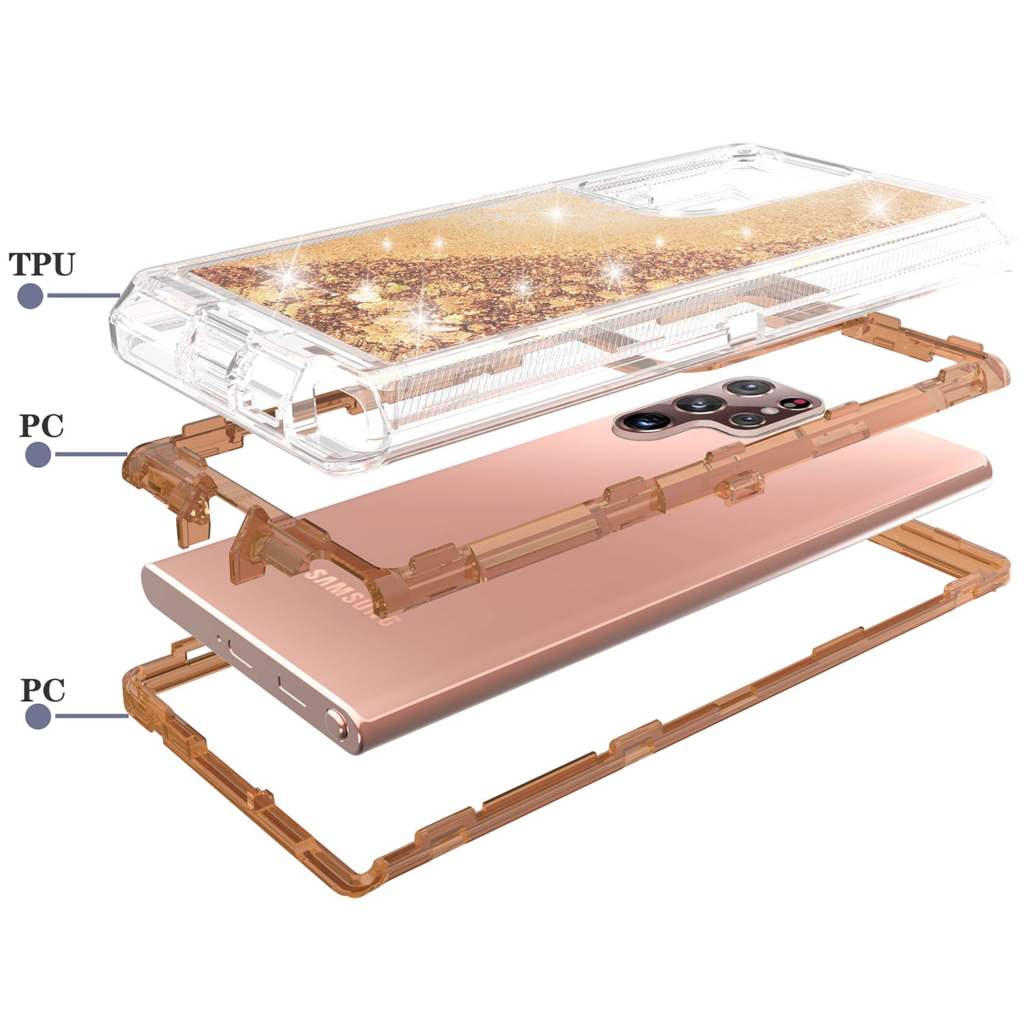 Samsung Galaxy S23 Ultra  Transparent Floating Glitter Heavy Duty Case