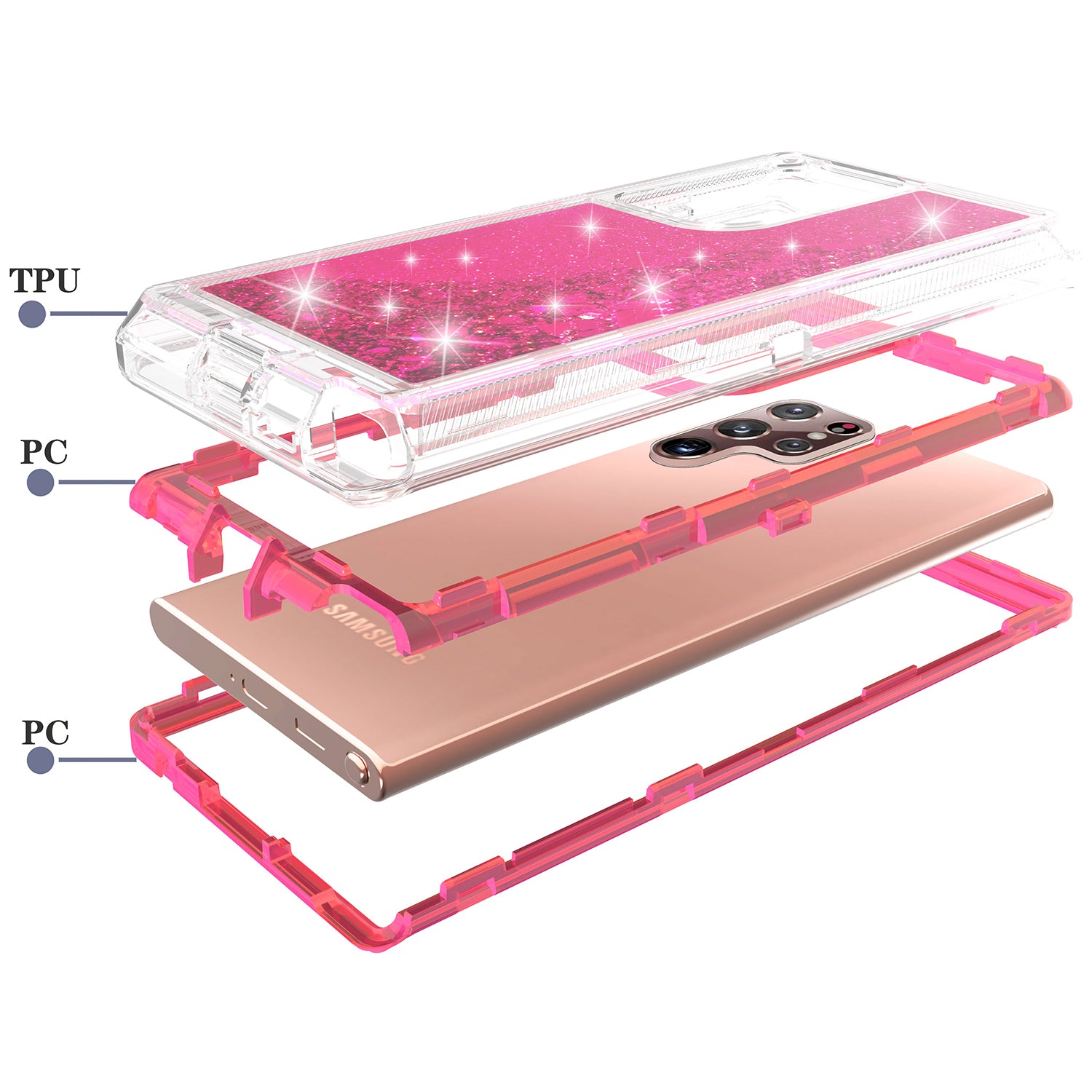 Samsung Galaxy S23 Ultra  Transparent Floating Glitter Heavy Duty Case