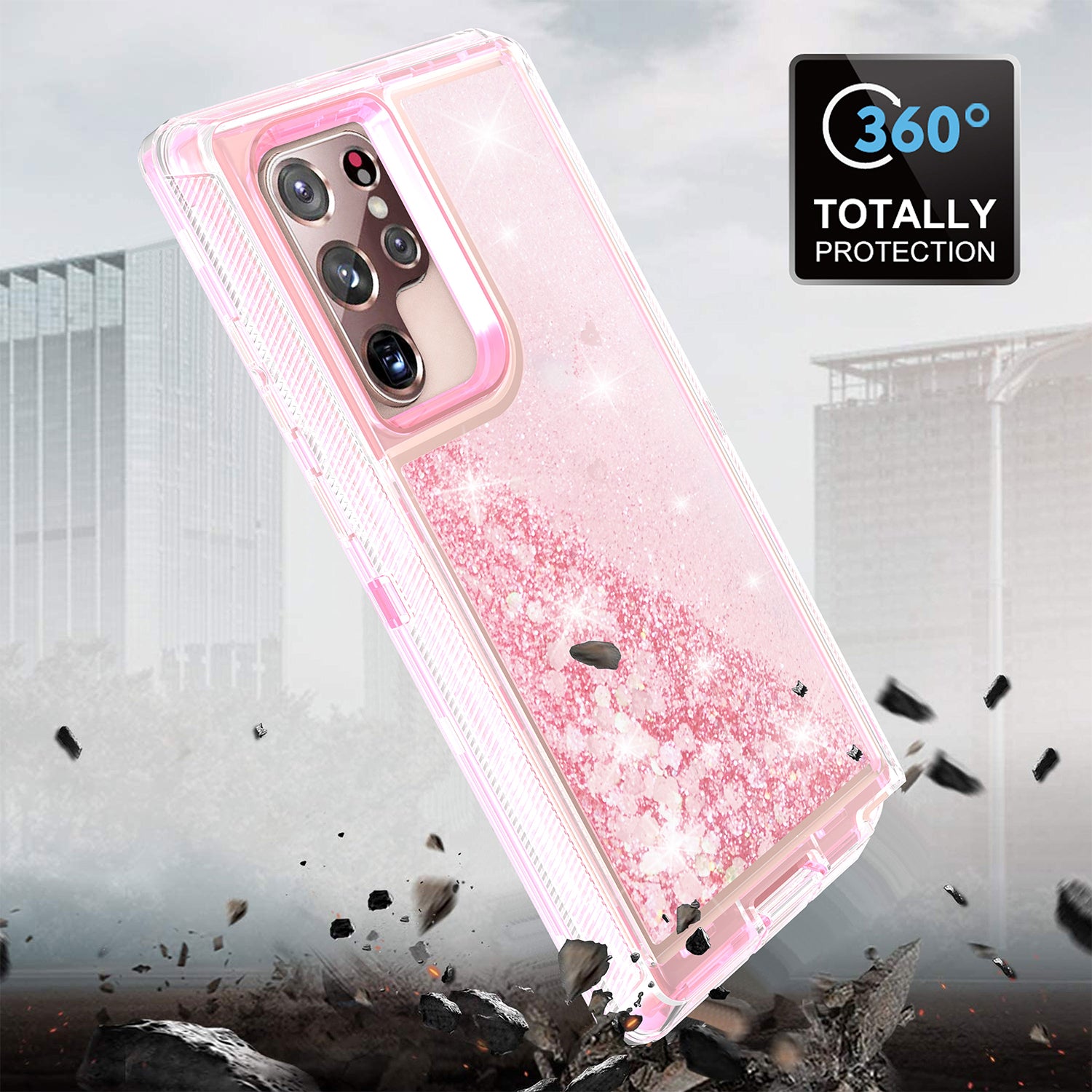 Samsung Galaxy S23 Ultra  Transparent Floating Glitter Heavy Duty Case