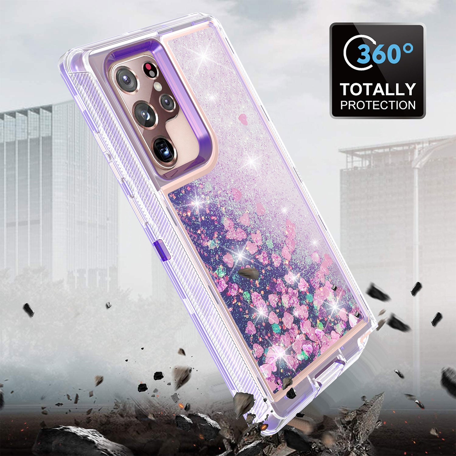 Samsung Galaxy S23 Ultra  Transparent Floating Glitter Heavy Duty Case