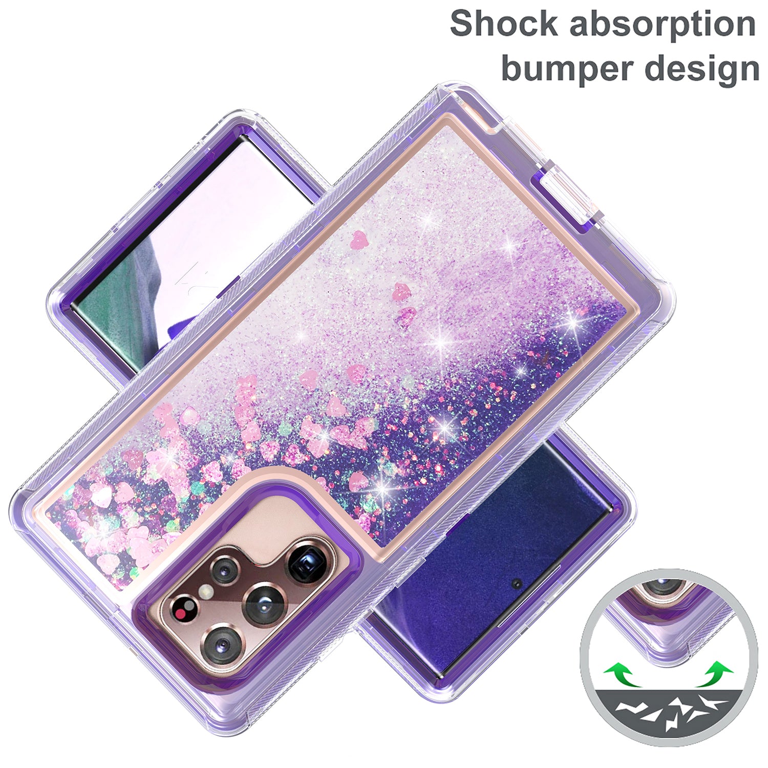 Samsung Galaxy S23 Ultra  Transparent Floating Glitter Heavy Duty Case