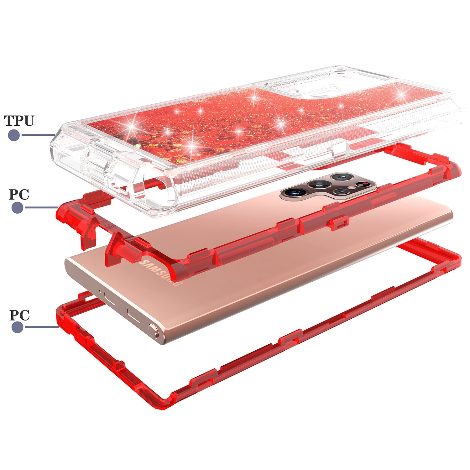 Samsung Galaxy S23 Ultra  Transparent Floating Glitter Heavy Duty Case