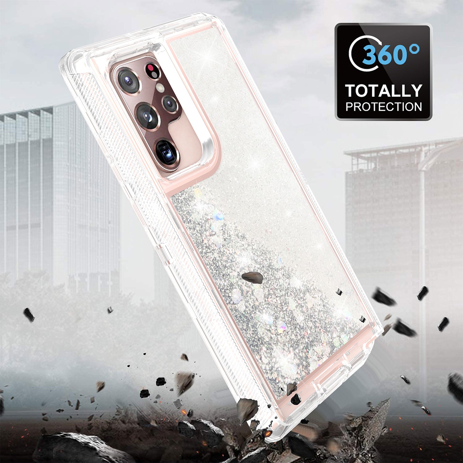 Samsung Galaxy S23 Ultra  Transparent Floating Glitter Heavy Duty Case