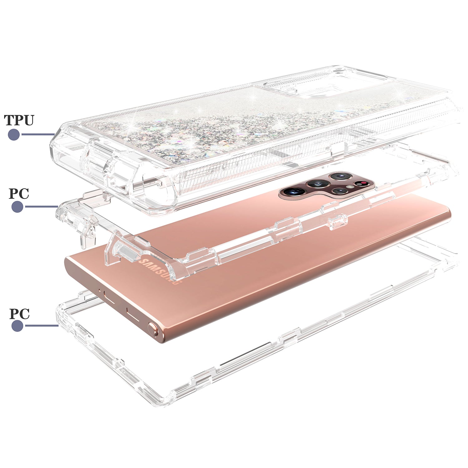Samsung Galaxy S23 Ultra  Transparent Floating Glitter Heavy Duty Case
