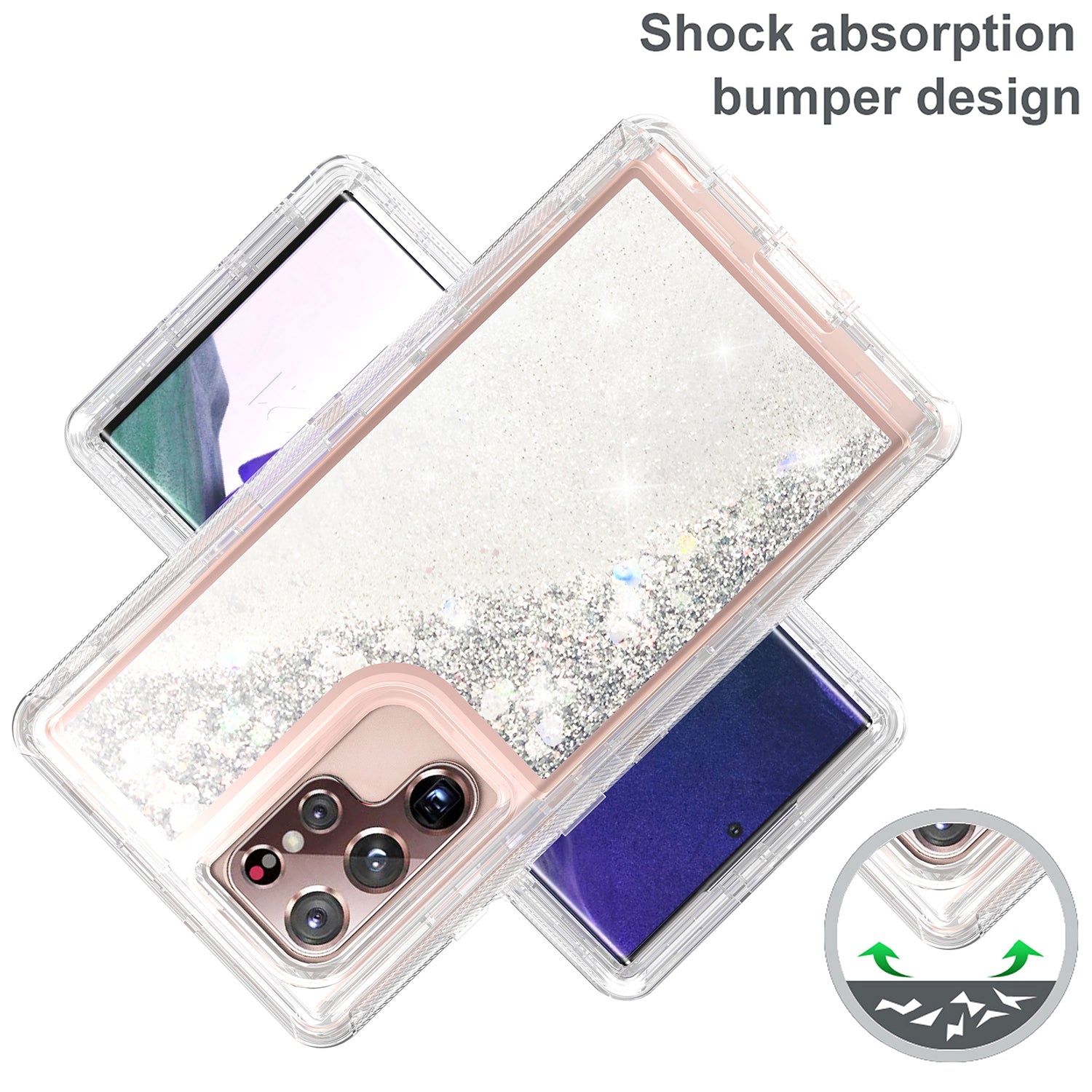 Samsung Galaxy S23 Ultra  Transparent Floating Glitter Heavy Duty Case