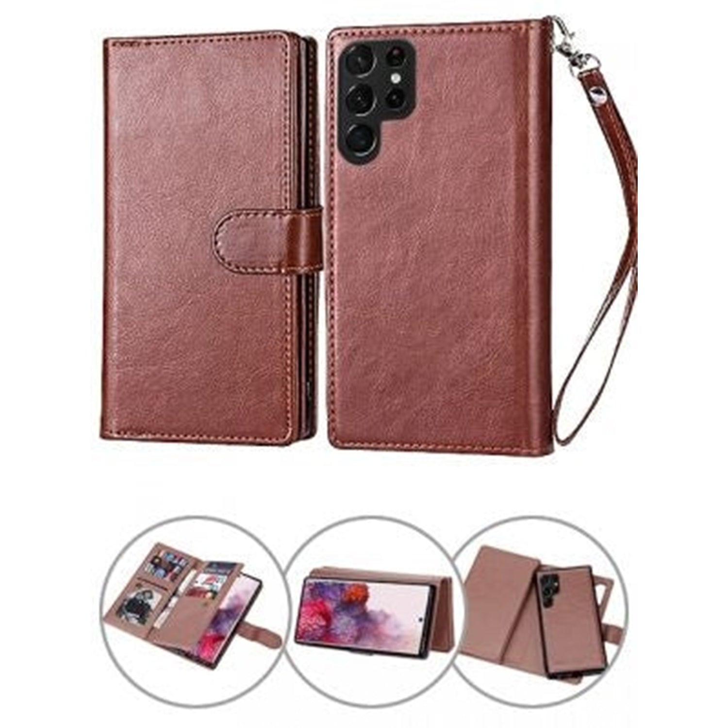 Samsung Galaxy S23 Ultra 2 IN 1 Leather Wallet Case with 9 Credit Card Slots and Removable Back Cover