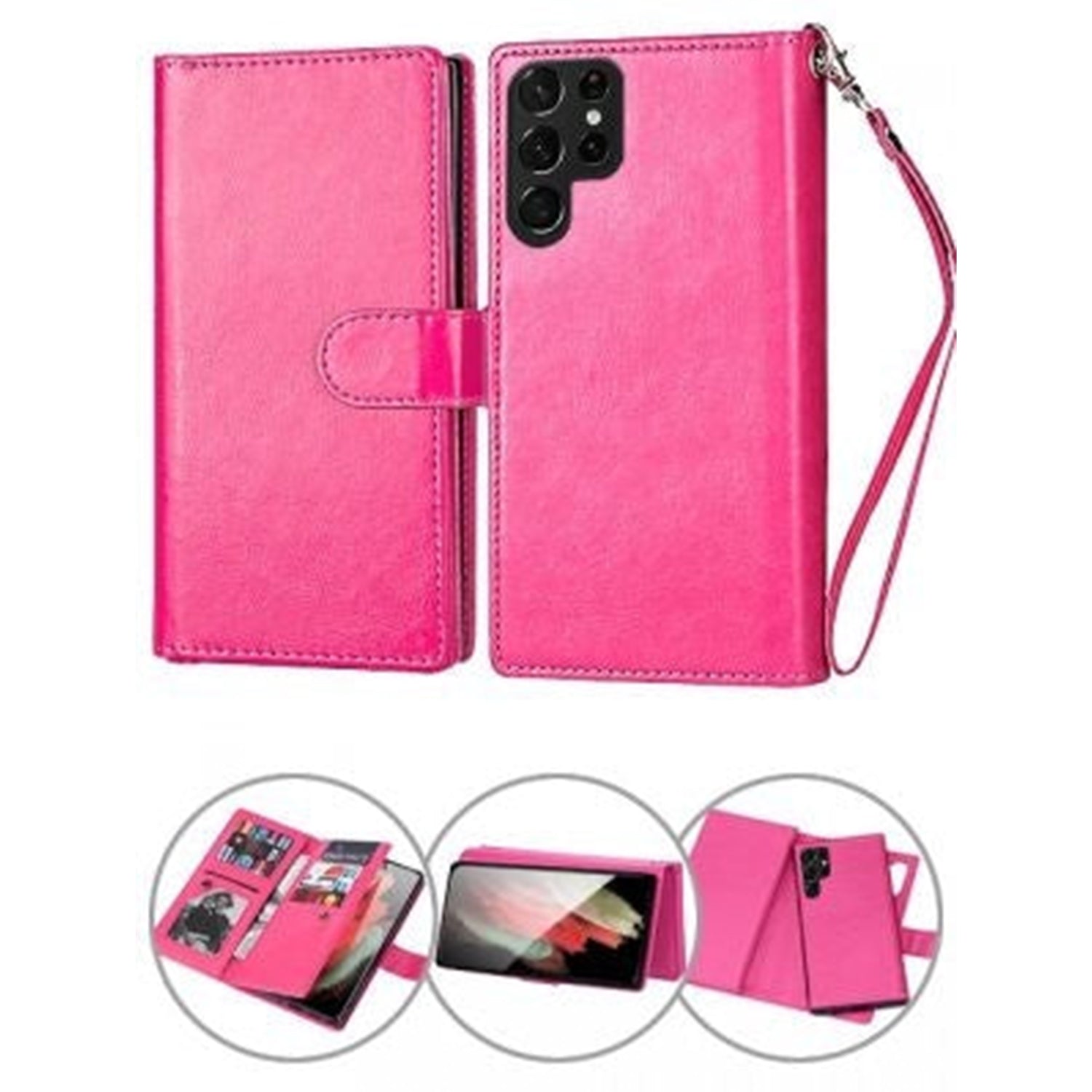 Samsung Galaxy S23 Ultra 2 IN 1 Leather Wallet Case with 9 Credit Card Slots and Removable Back Cover