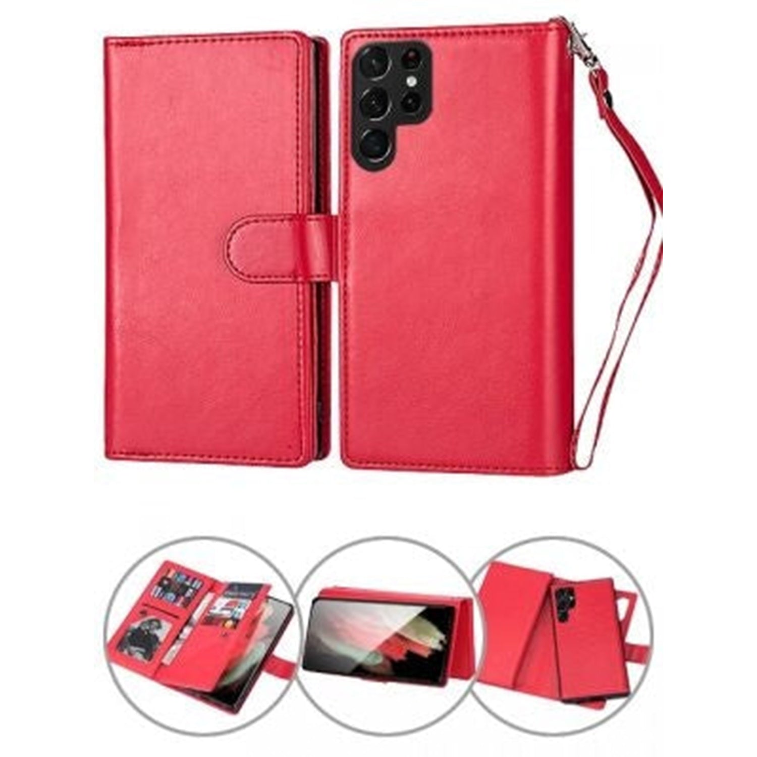 Samsung Galaxy S23 Ultra 2 IN 1 Leather Wallet Case with 9 Credit Card Slots and Removable Back Cover