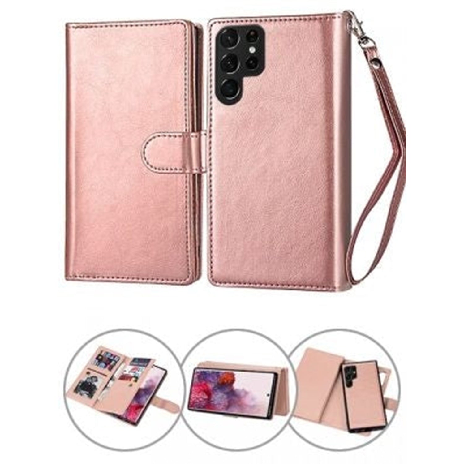 Samsung Galaxy S23 Ultra 2 IN 1 Leather Wallet Case with 9 Credit Card Slots and Removable Back Cover